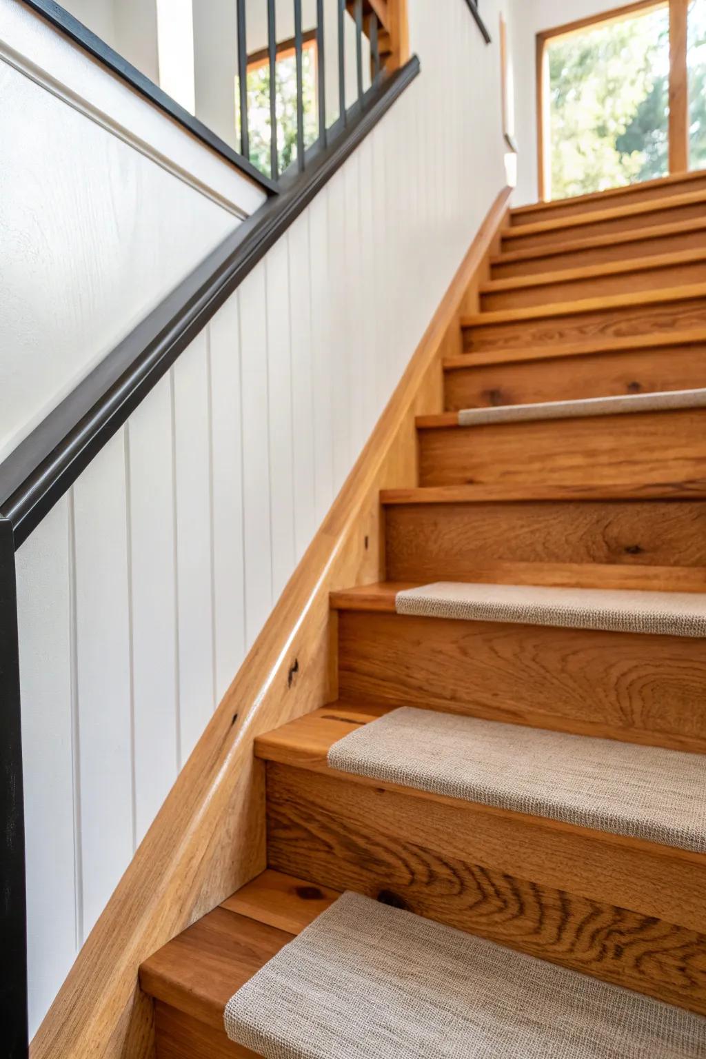 Charred pine nosing adds bold drama while the warm pine grain stays soft and inviting.