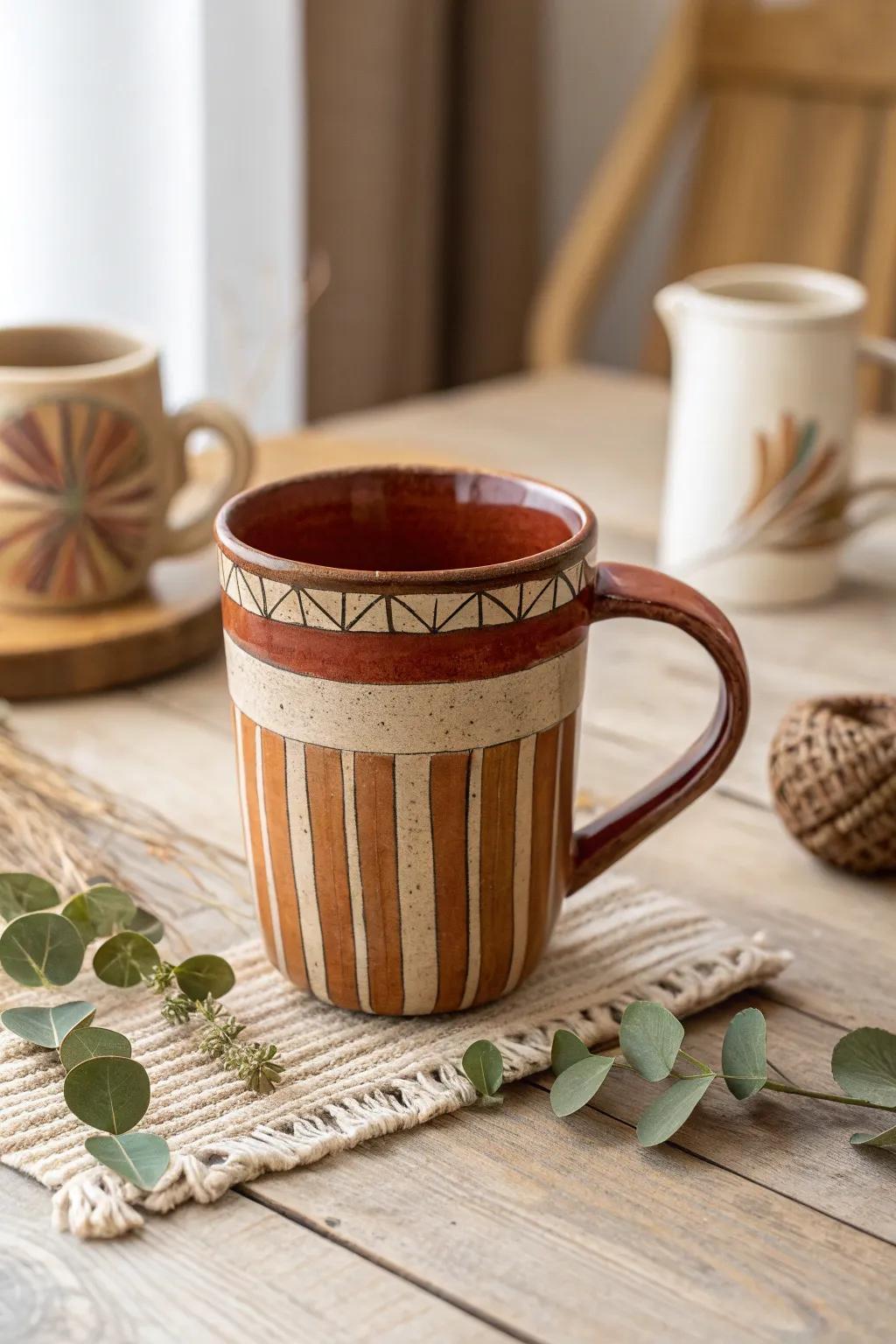 Embrace the charm of the past with these retro-striped pottery mugs, blending minimalist design with a touch of boho flair.