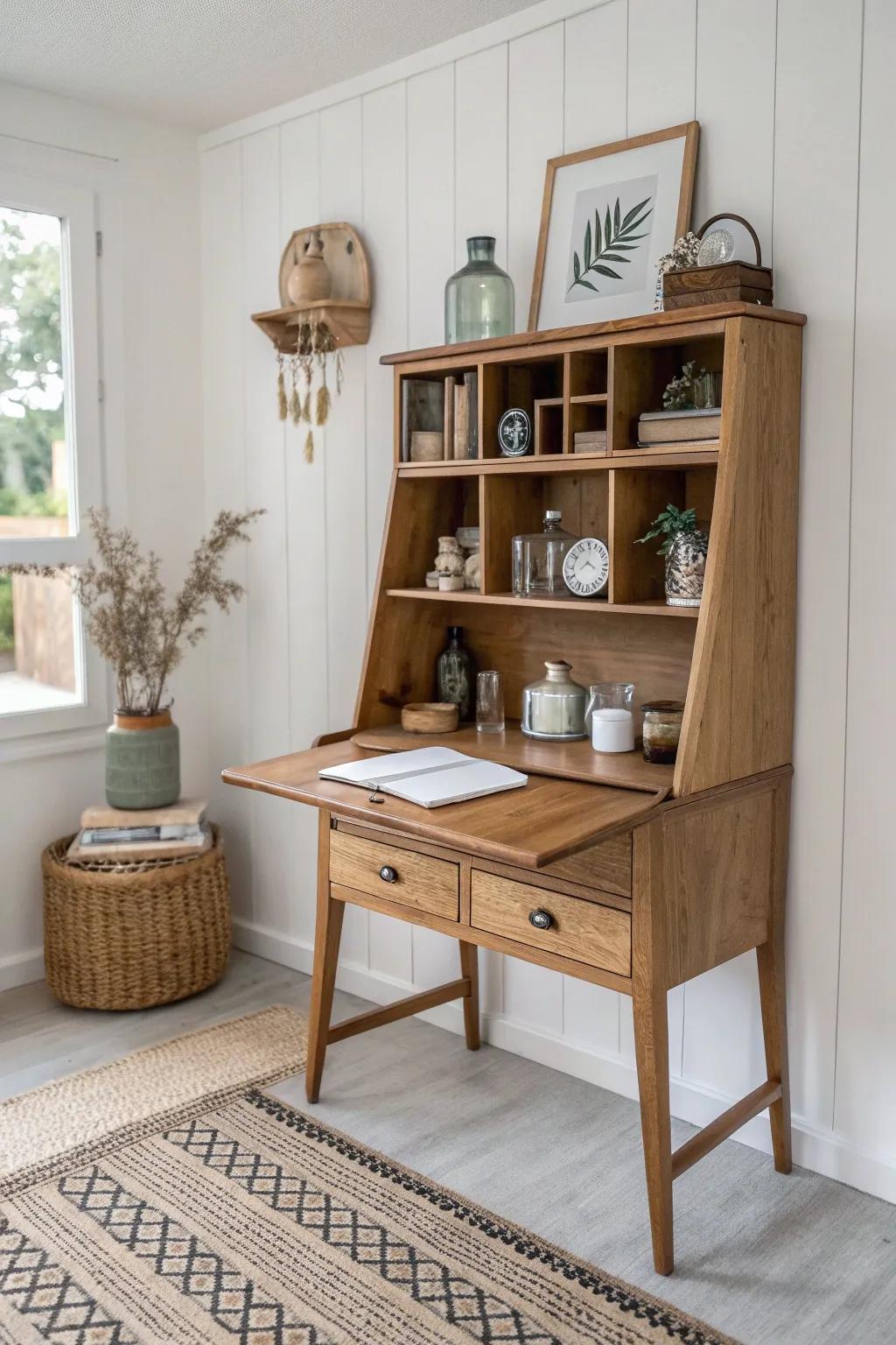 Transform your space with a repurposed desk display cabinet, where simplicity meets elegance.