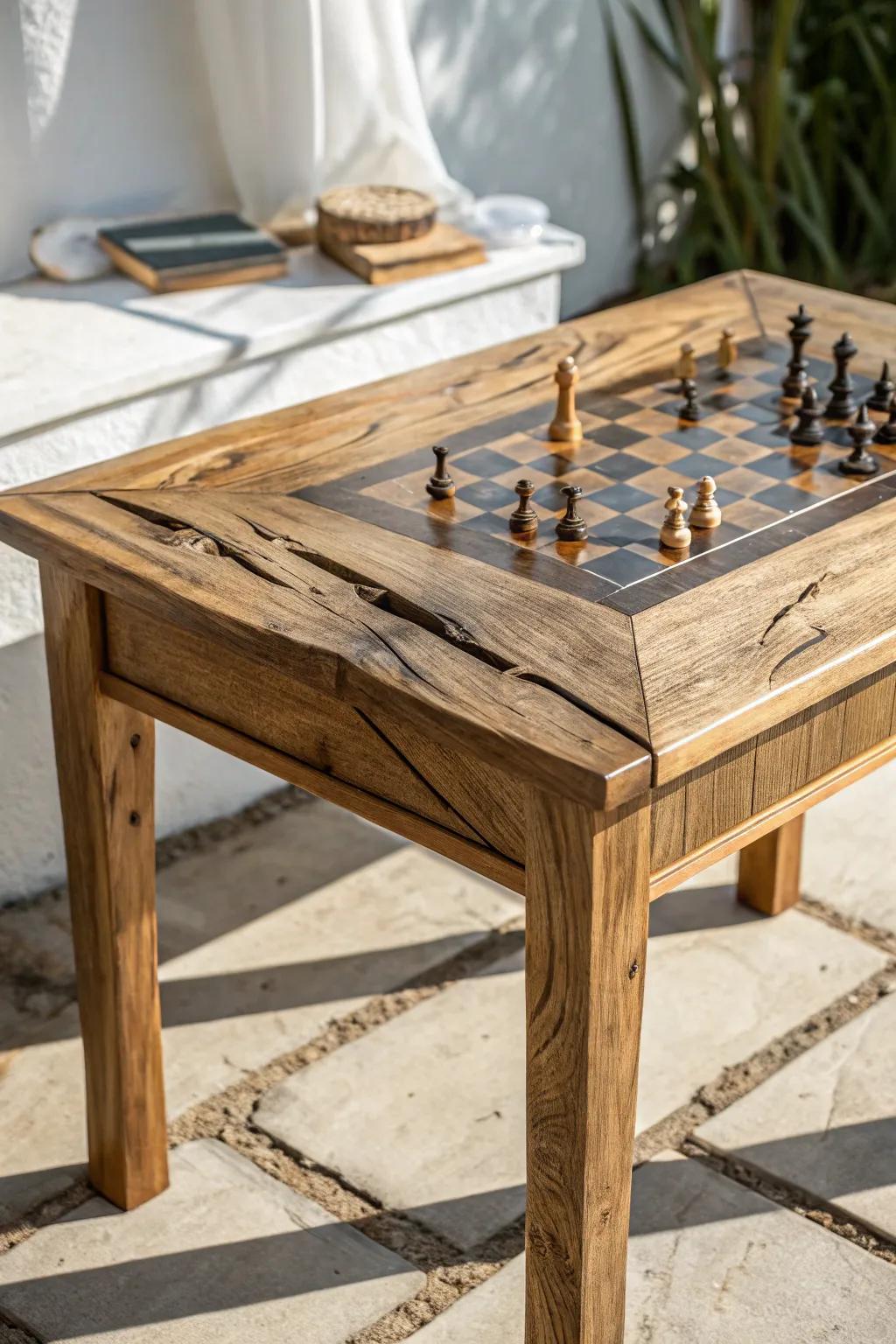 Glow-in-the-grain resin inlay adds a subtle wow to rustic game-night tables.