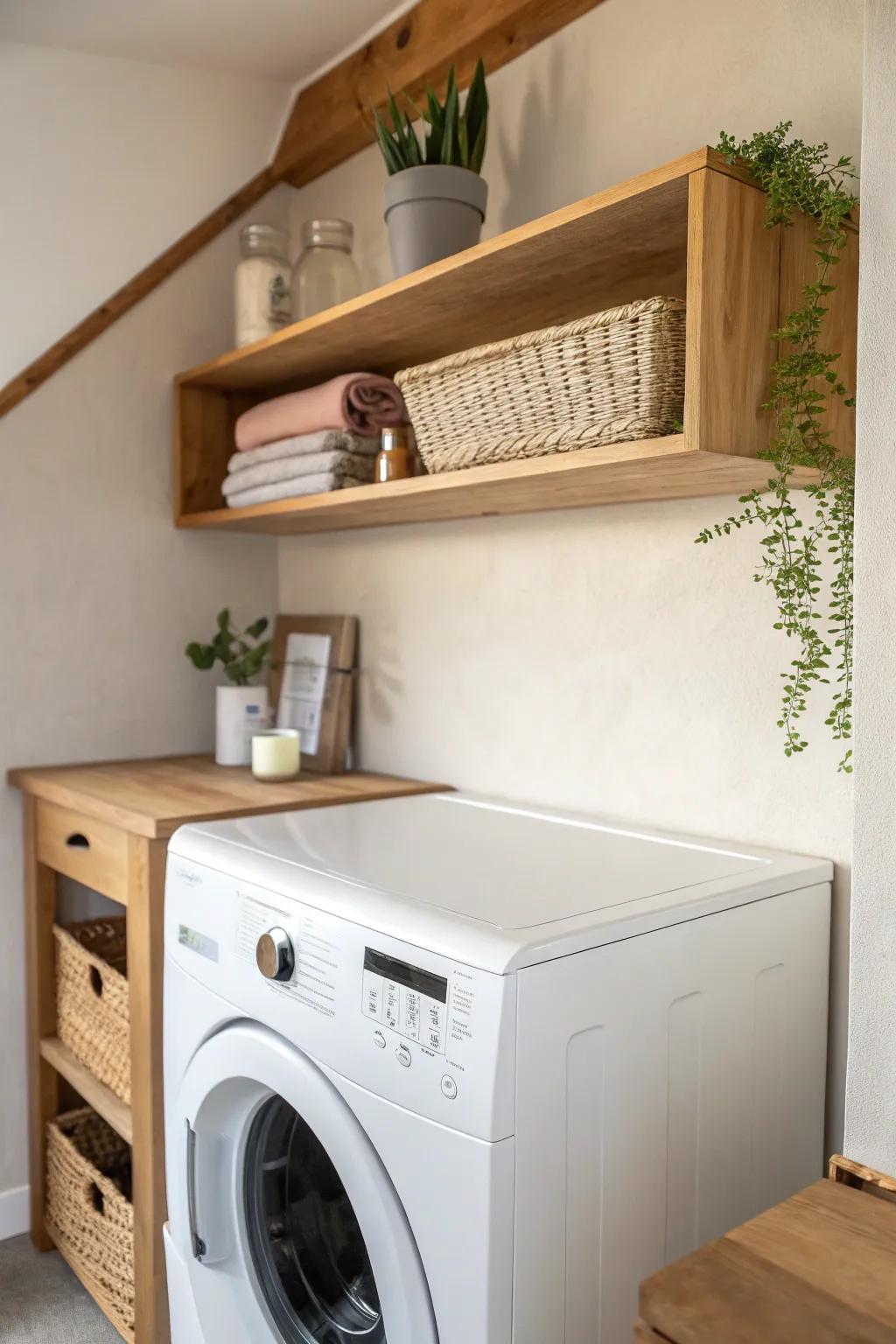 A sleek tilt-out lint station shelf that keeps your dryer top clear and laundry day calm.