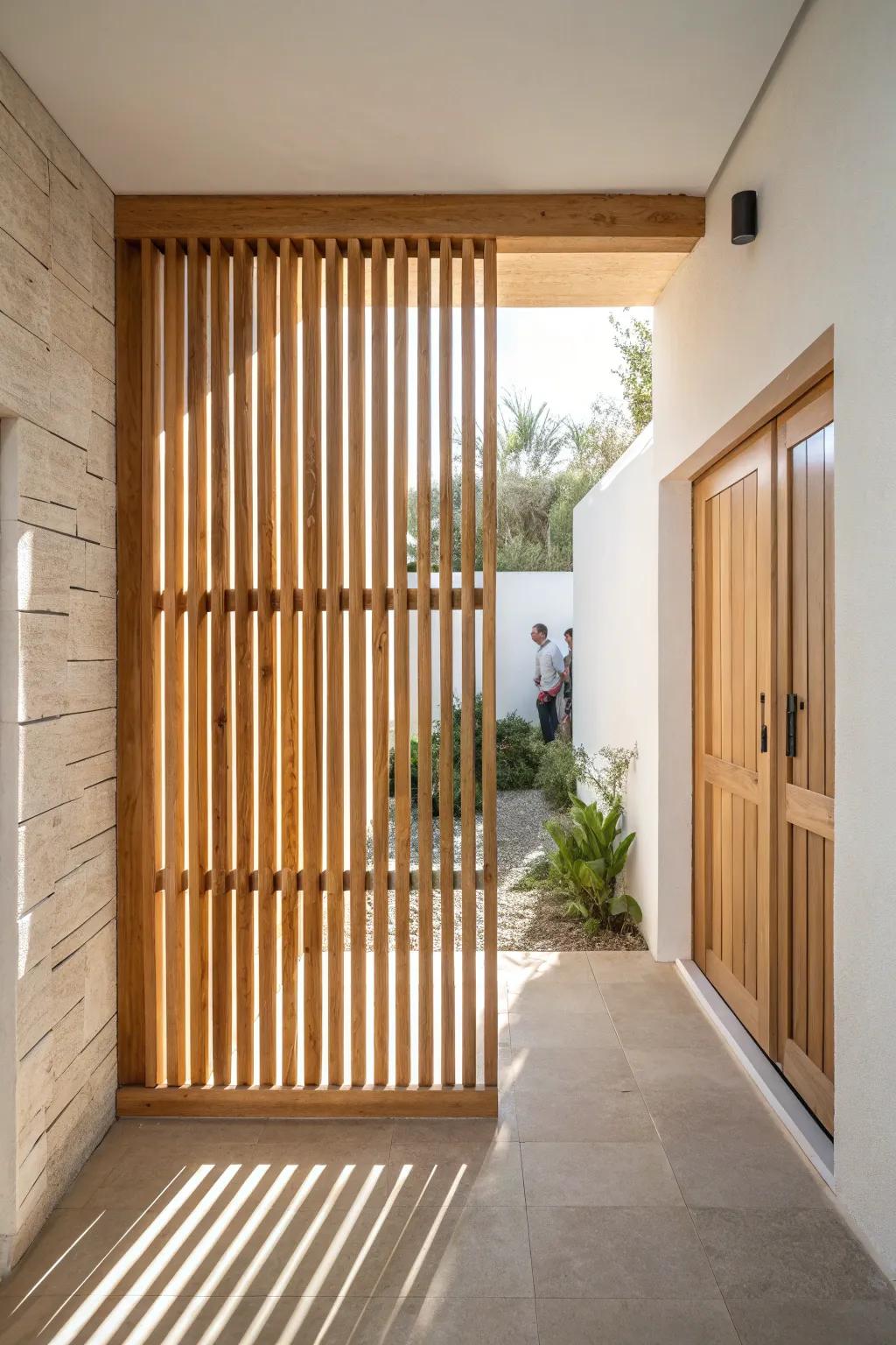A slim wood-slat privacy screen that filters light and breeze—modern, warm, and handmade.
