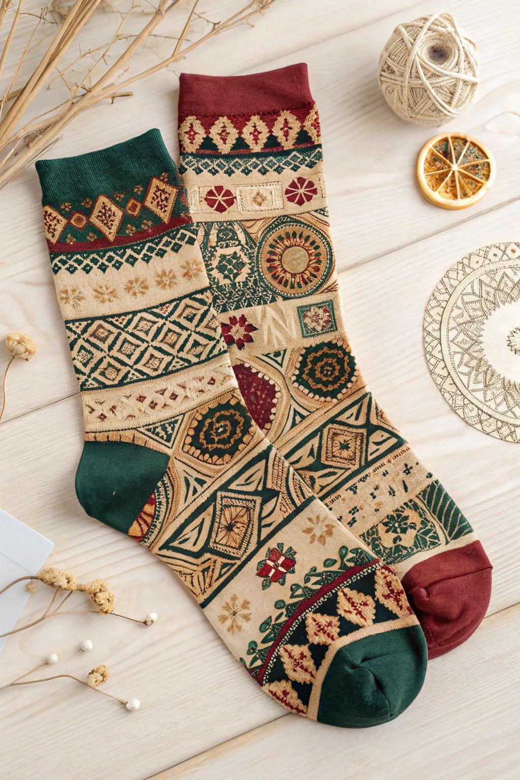 Step into a world of culture with these beautifully crafted socks, where every pattern tells a unique story. 🌿✨
