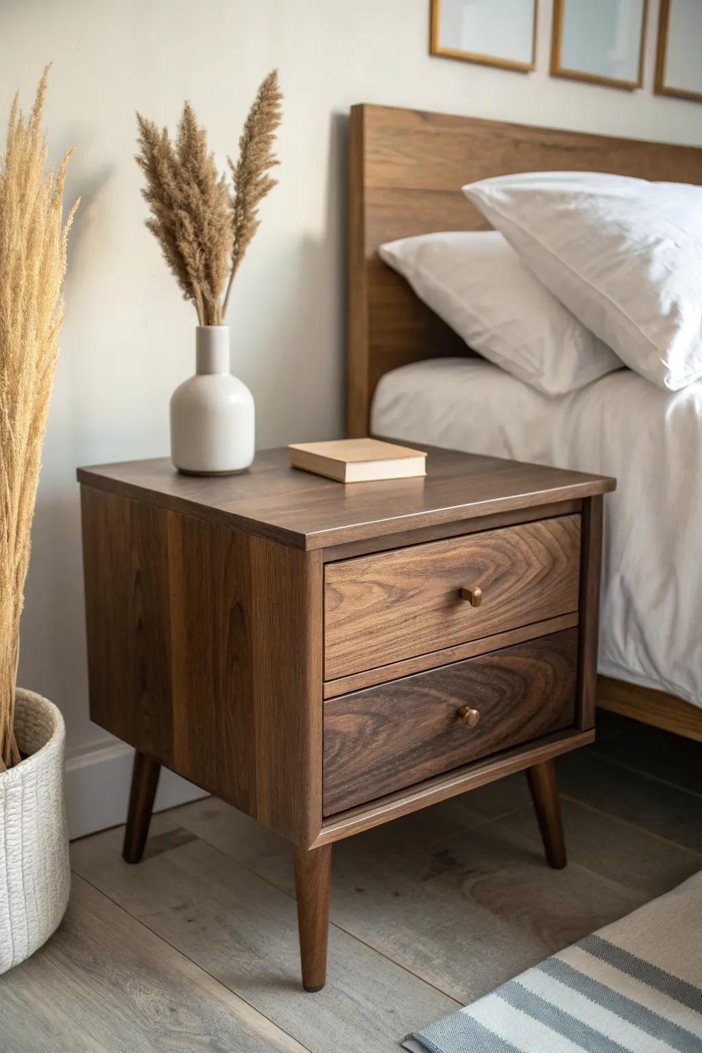 Reclaimed walnut makeover: one nightstand transformed into a warm, matched-looking statement.