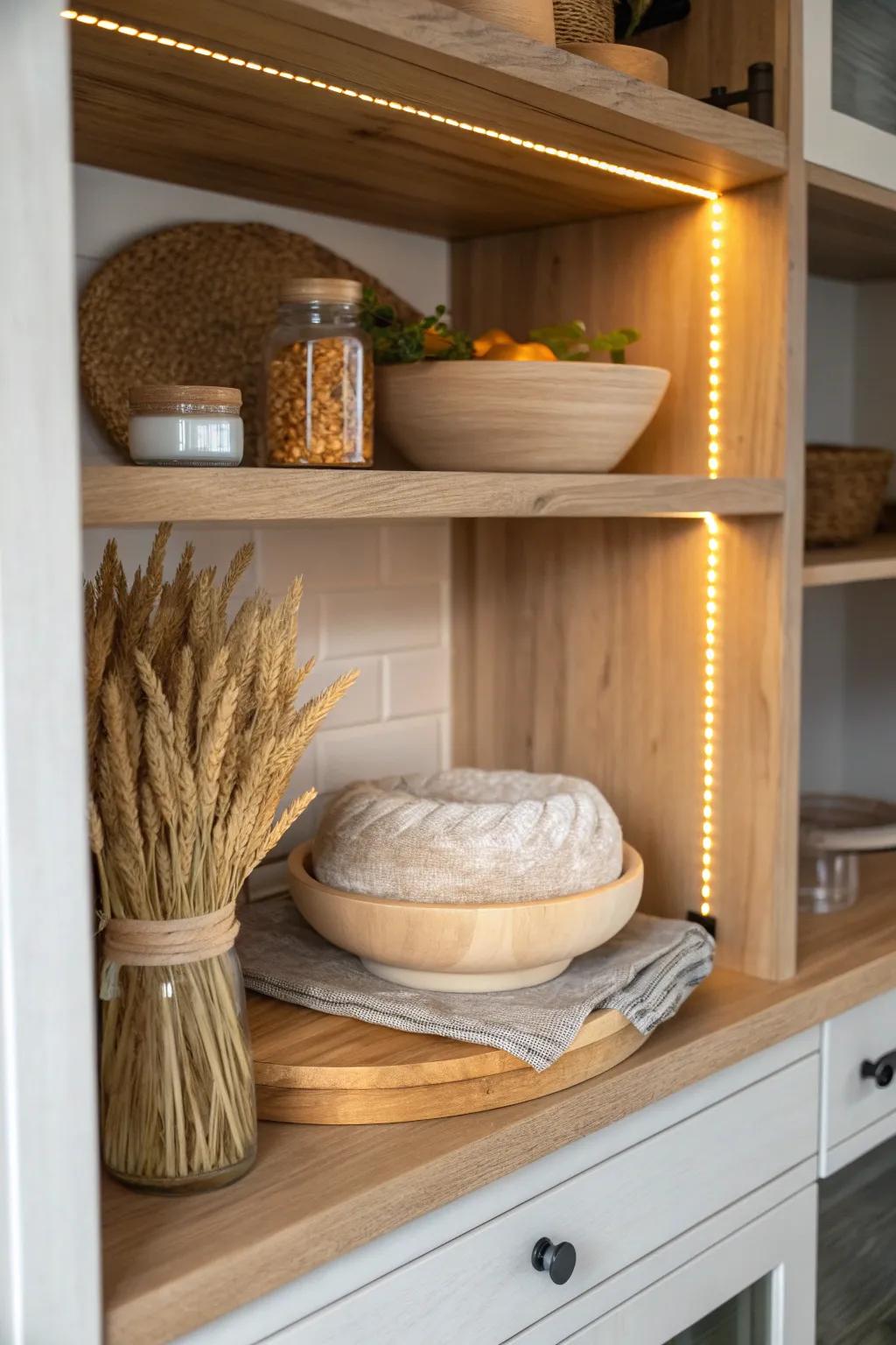 A cozy proofing nook: warm oak shelf, linen-covered dough, steady heat for perfect rise.