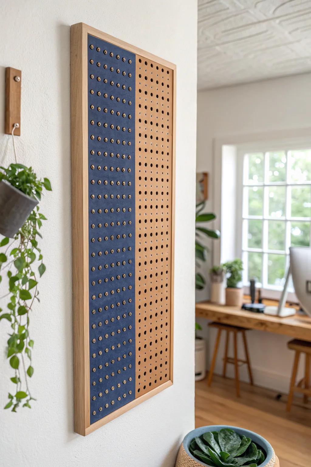 Resin inlay turns a simple wooden pegboard into a bold, graphic centerpiece for your space.