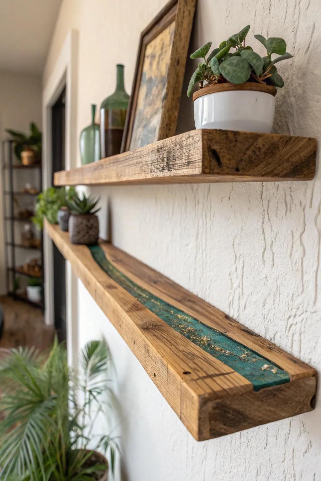 Weathered barrel staves meet a glossy teal resin river—minimal, bold, and beautifully handmade.