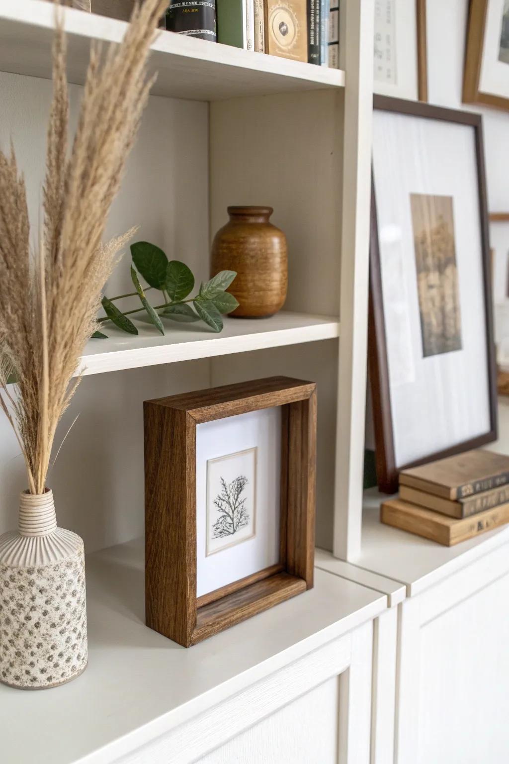 A tiny shadowbox vignette turns one shelf into a curated, storybook museum display.