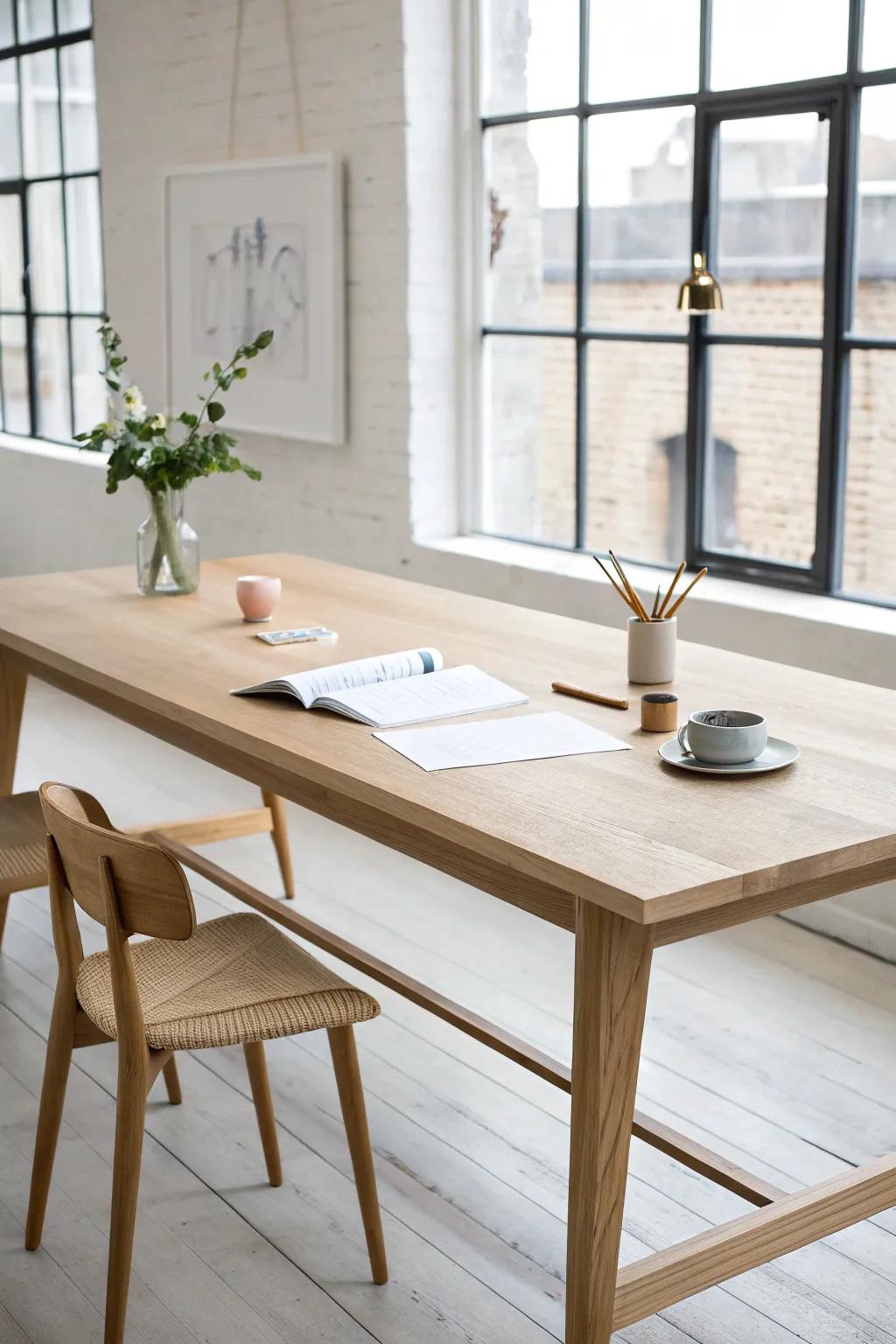 A glass “artifact” channel turns a conference table into a crafted conversation centerpiece.