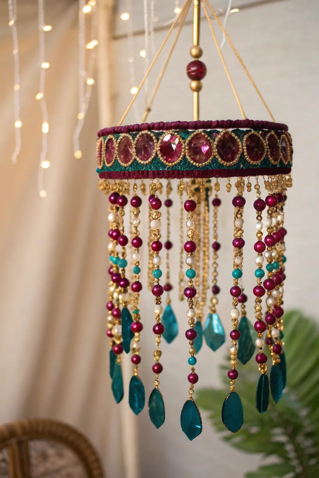 Illuminate your space with the enchanting dance of light and color: a sequin and bead mobile that brings sparkle and serenity.