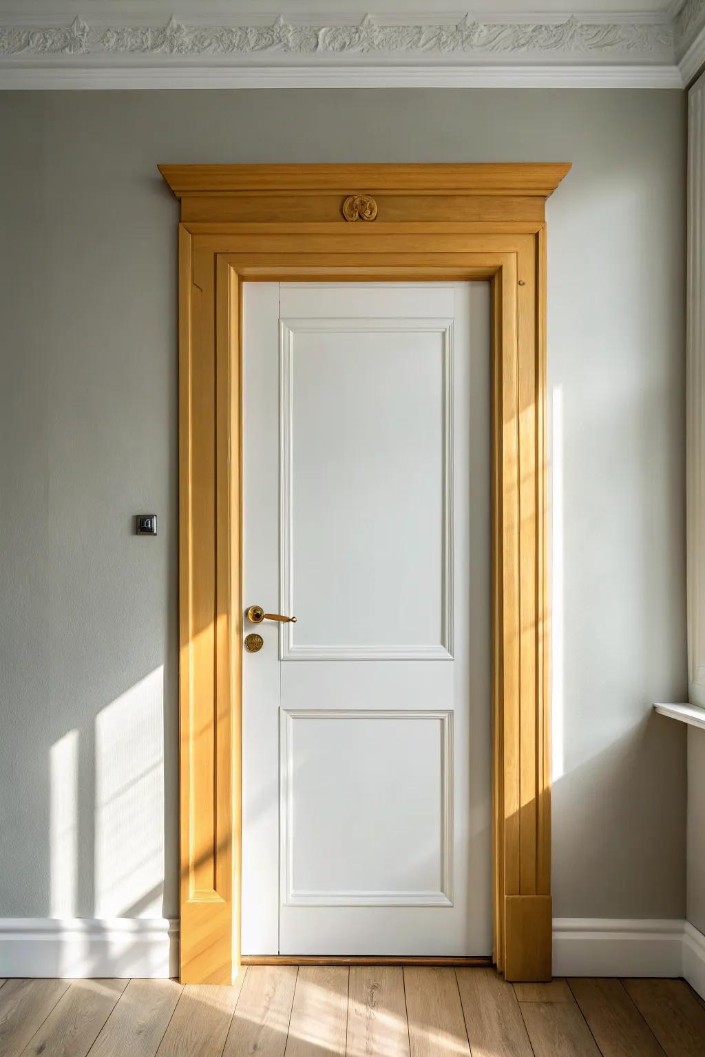 Mustard or clay trim turns a simple doorway into a bold, handcrafted statement frame.