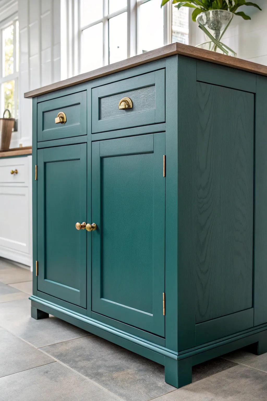 High-gloss color-drenched cabinets in a deep hue turn storage into sculptural kitchen art.