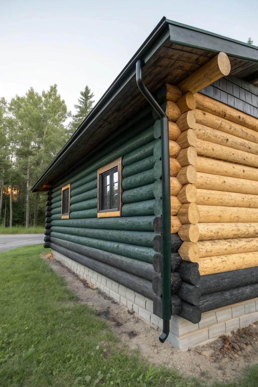 Forest-shadow ombré: deep at the base, softly fading to airy light logs for instant cabin drama.