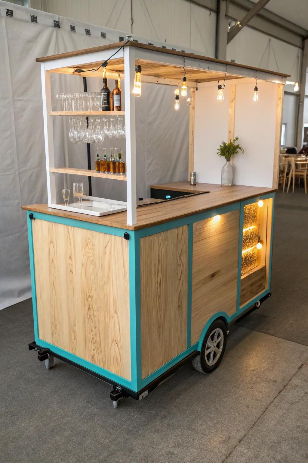 Glowing resin river bar top with warm backlight—oak edges, bold color, luxe craftsmanship.
