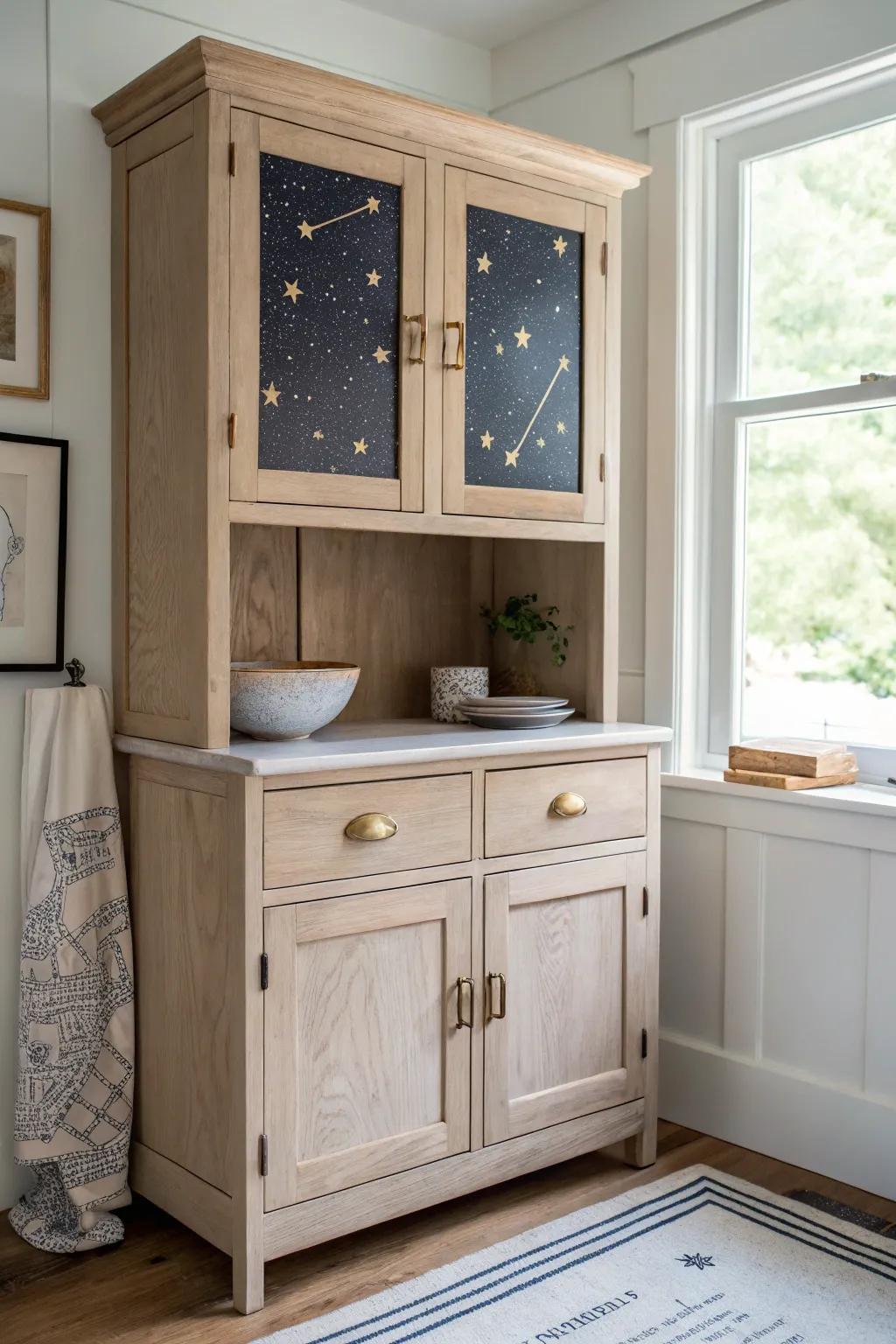 Neutral Hoosier outside, starry constellation hutch back inside—an instant wow moment.