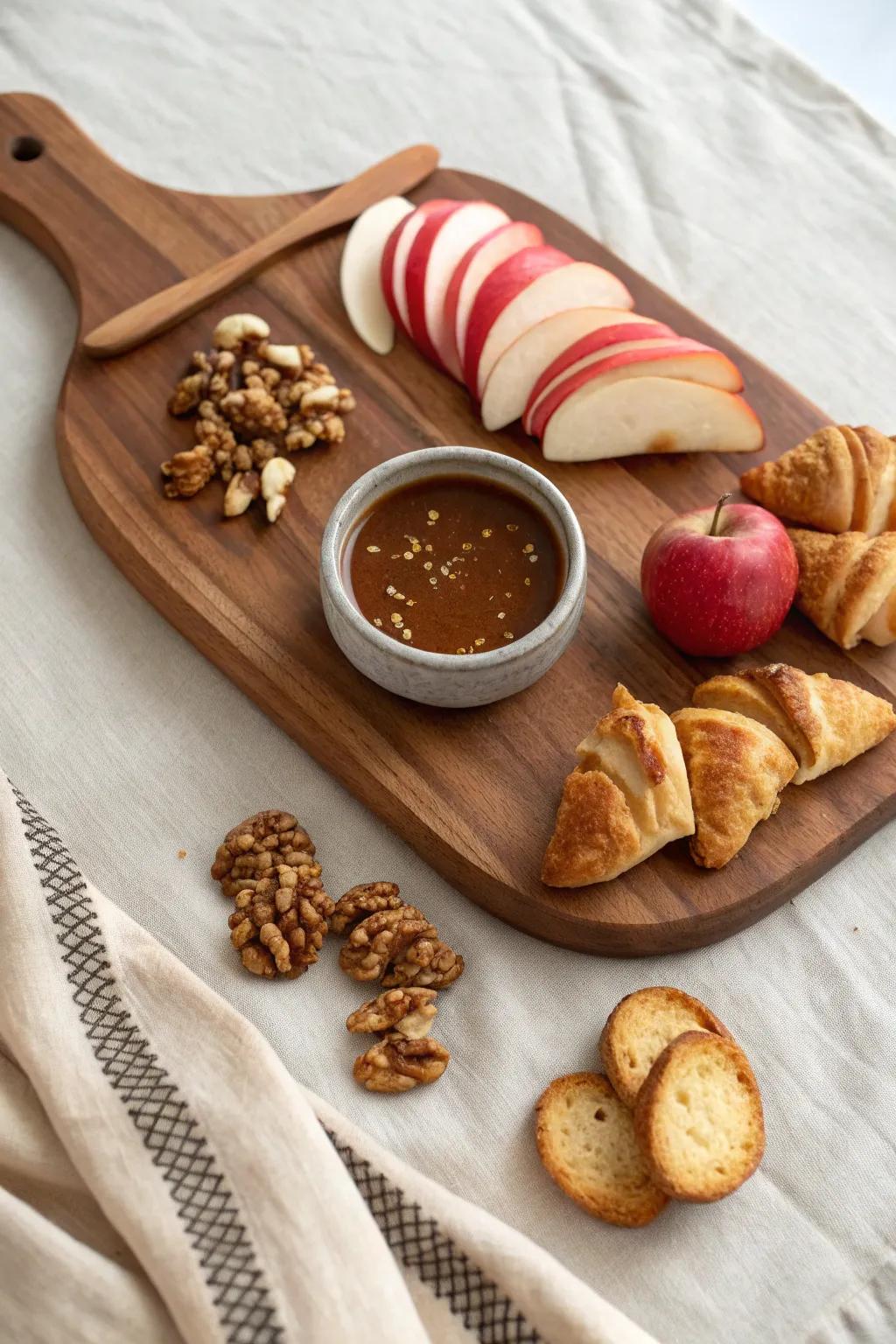Caramel apple pastry board on warm walnut—crisp, golden, and effortlessly elegant.