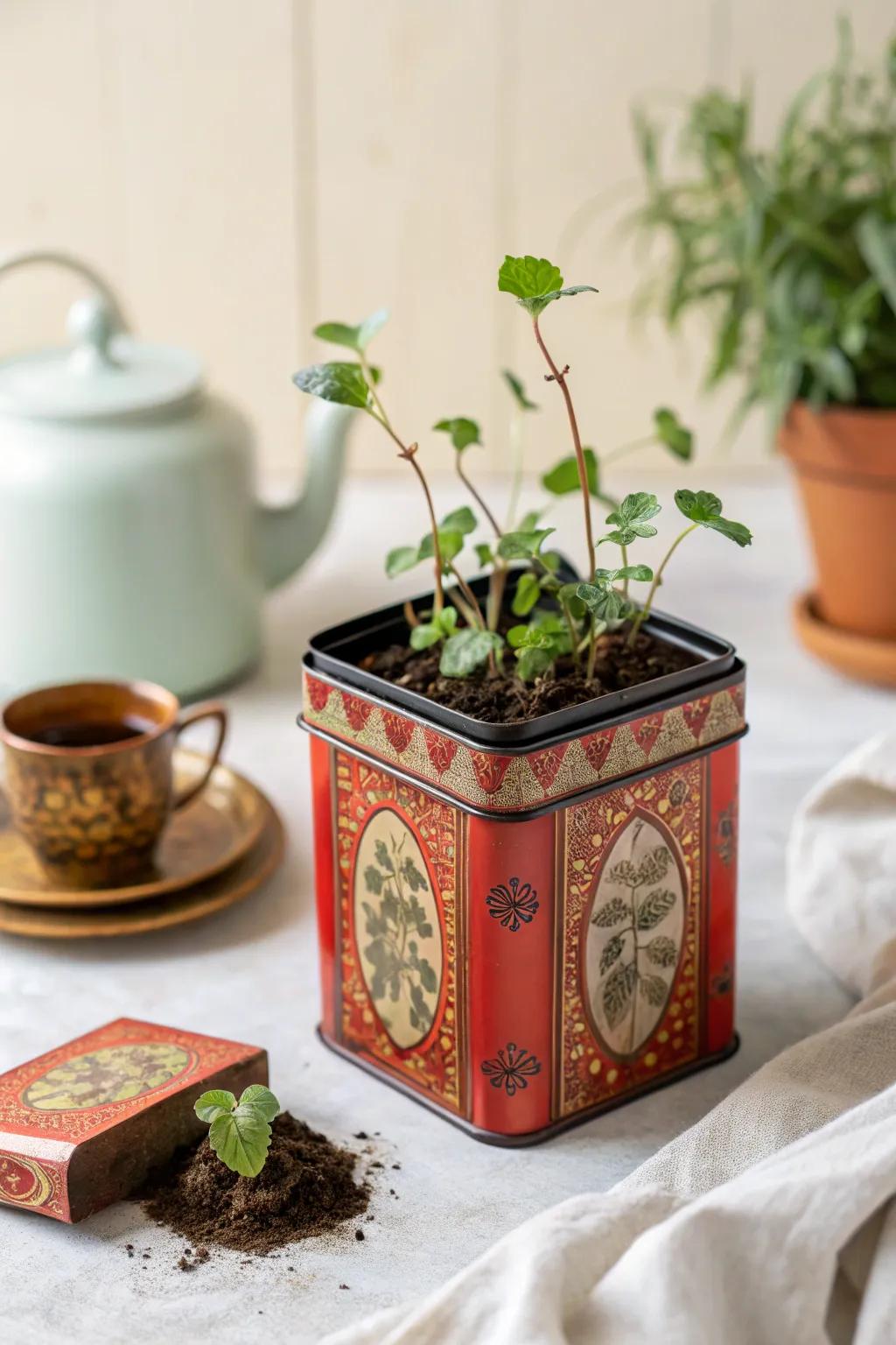 Transform vintage tea tins into charming propagation stations that blend simplicity with a touch of Boho flair. #PlantLovers #MinimalistDecor