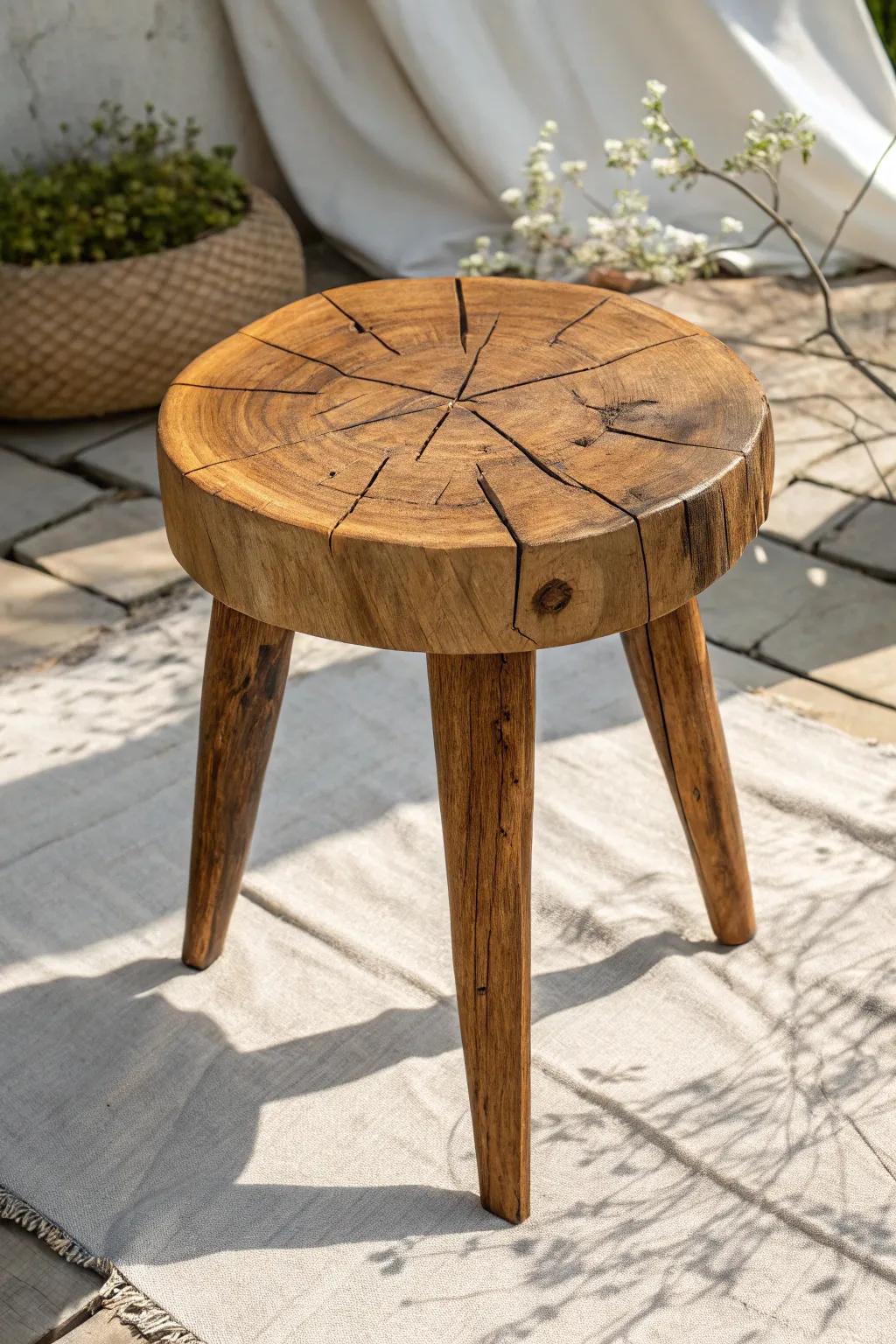 Reclaimed wood side table with clear resin inlay—natural cracks turned into sleek shine.