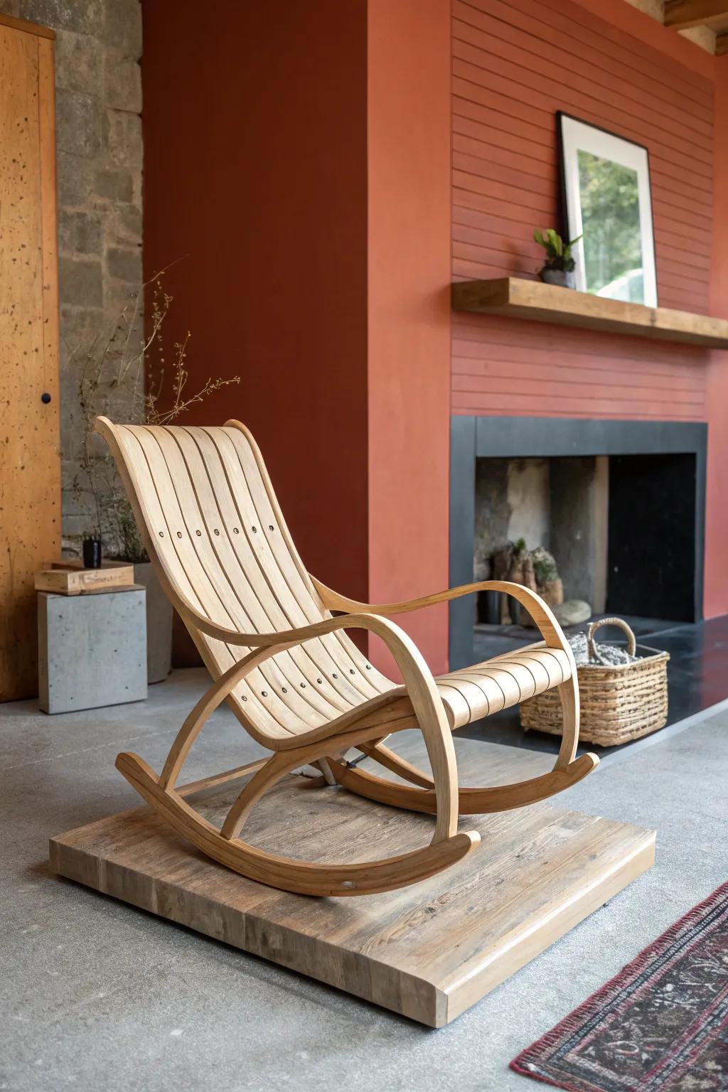 Stage a rocker like art—set it on a low reclaimed-wood platform for bold, intentional drama.