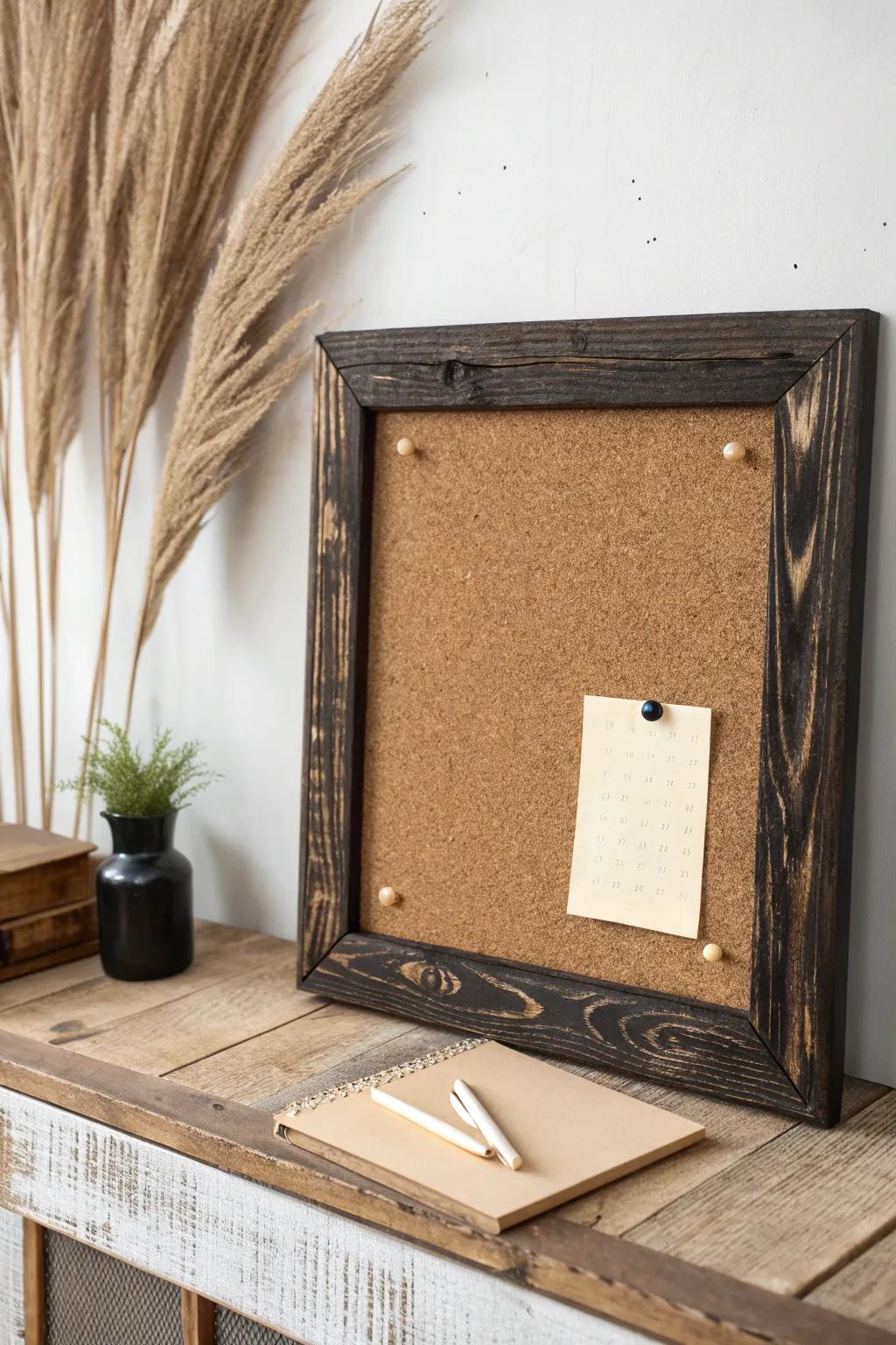 Moody Shou Sugi Ban frame meets warm burlap—rustic, minimal, and beautifully handcrafted.