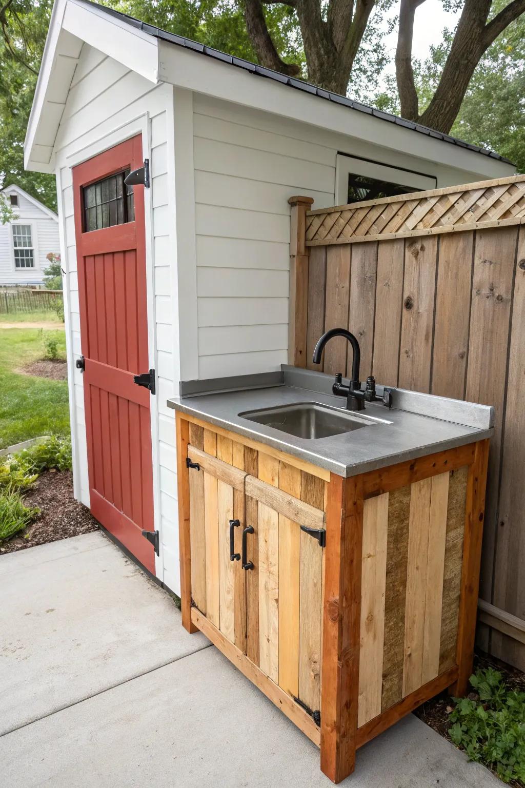 Reclaimed-wood shed prep station: a stylish second kitchen for big messes, smoke, and bulk prep.