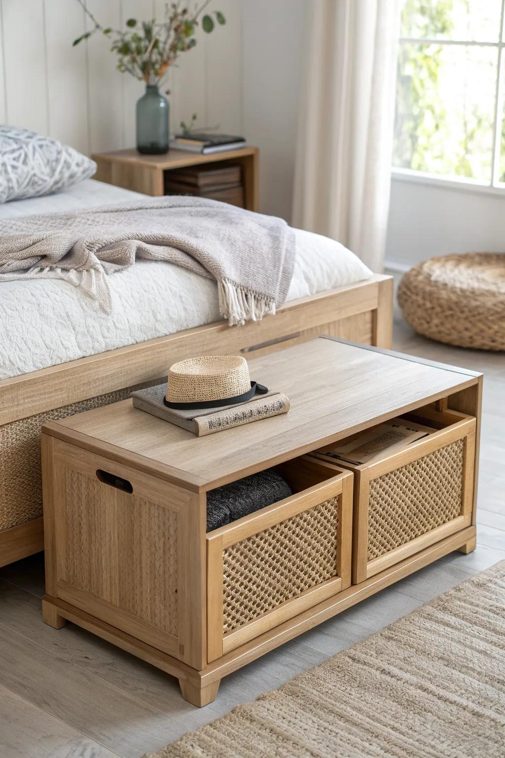 A clever two-piece nesting bench that splits into seats—minimal look, hidden storage power.