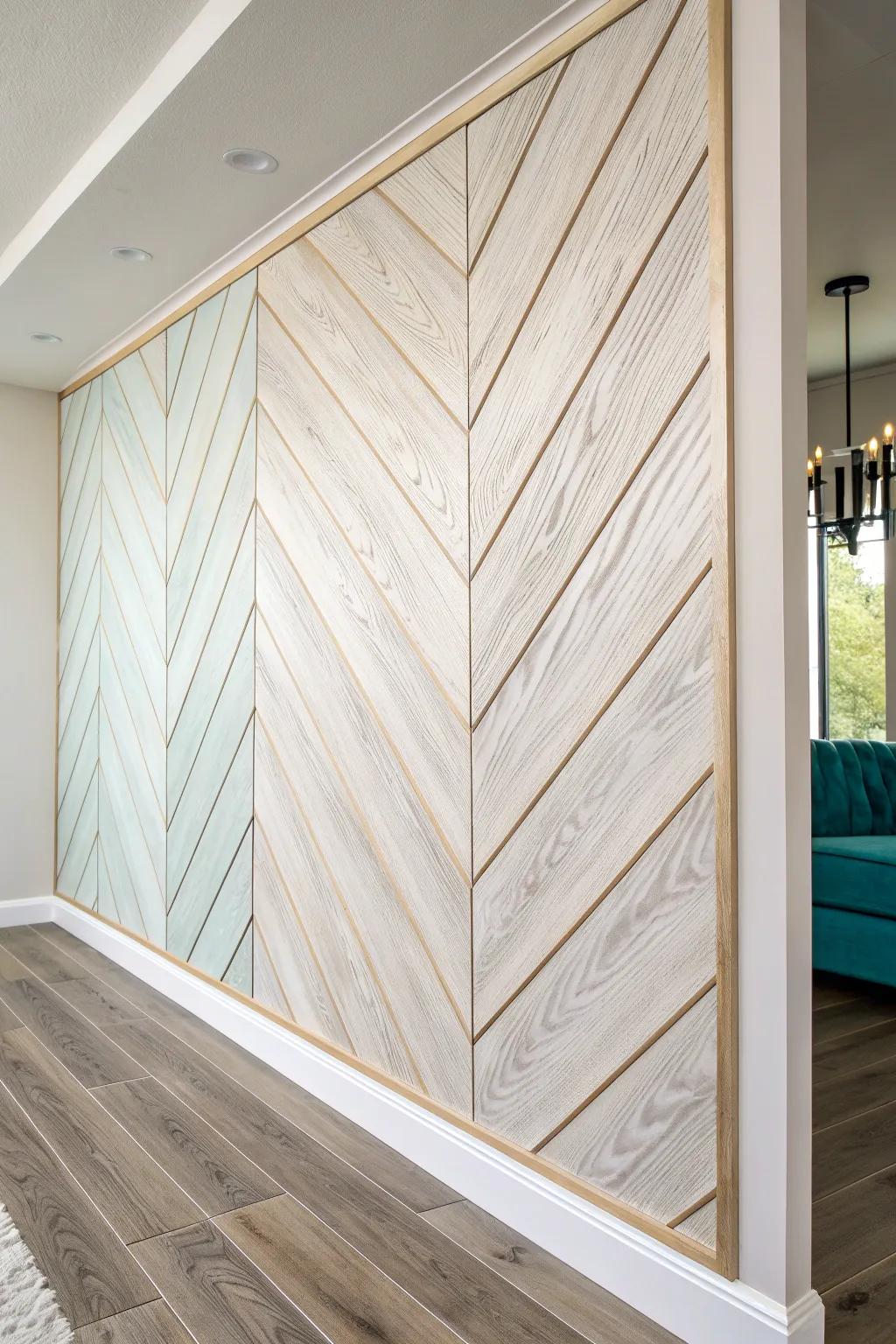 Glossy resin-filled V-grooves turn a matte tongue-and-groove wall into a showstopper.