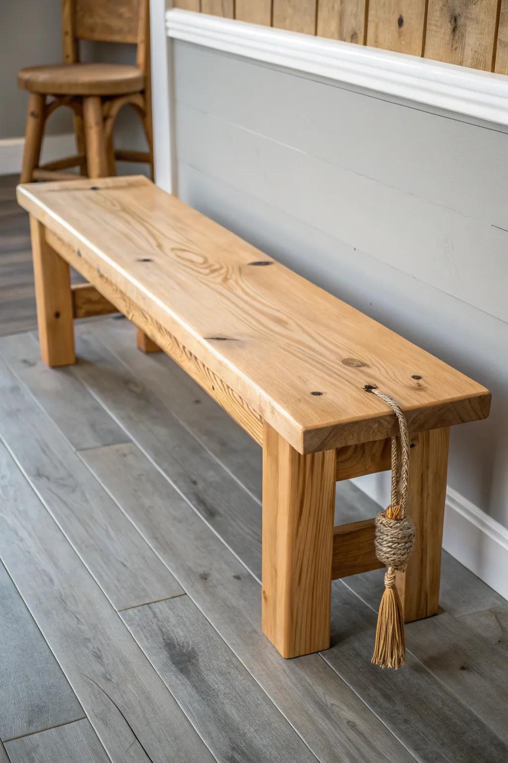 Raw pine with a clear coat warms up gray floors and makes the grain look intentional.