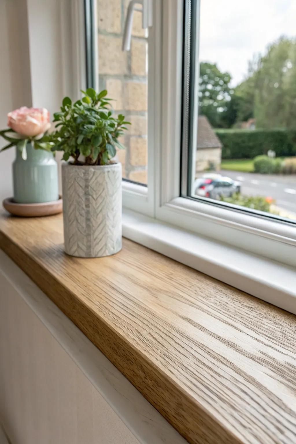 Oak window sill topper with a smoky resin “river” inlay—minimal, bold, and beautifully handmade.
