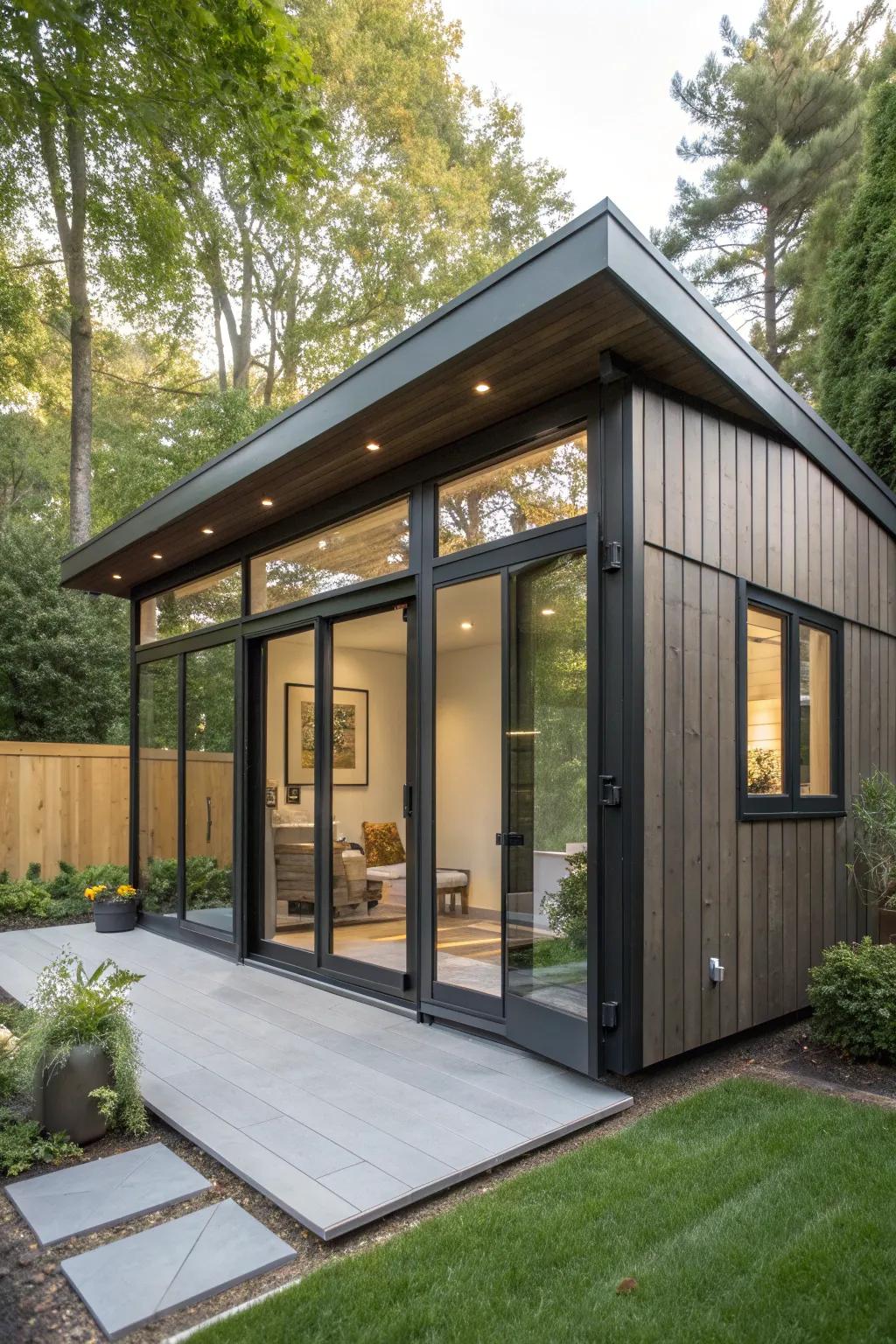 Contemporary elegance meets functional design in this modern studio shed, perfect for inspiring creativity and productivity.