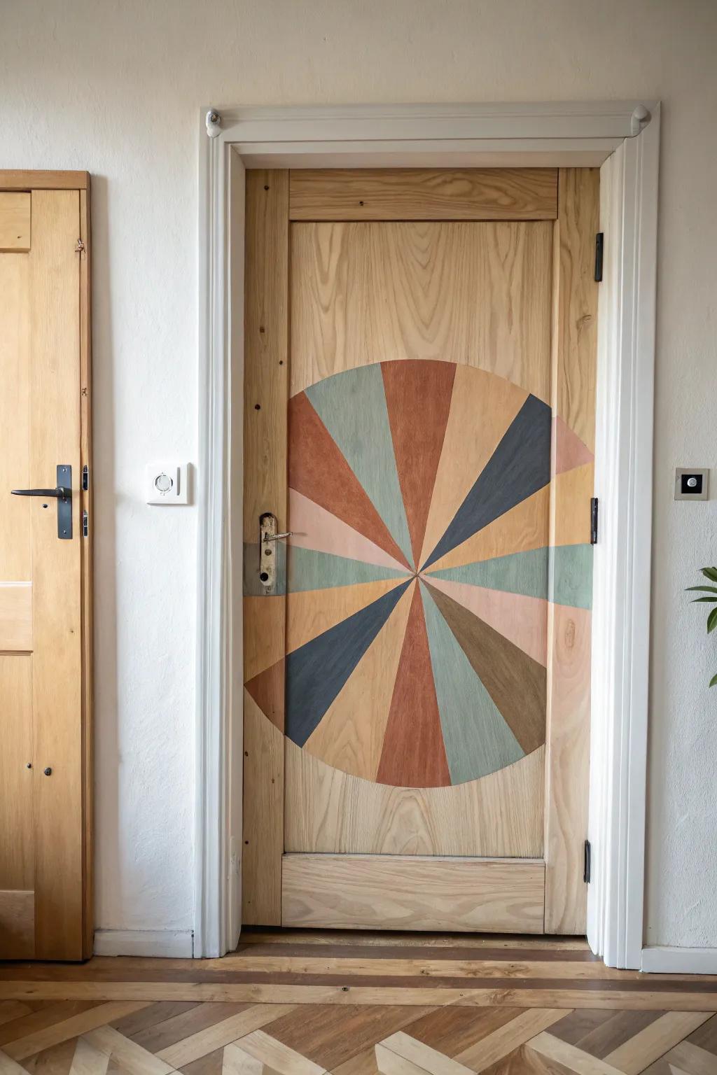 A hand-painted color wheel door—minimal, boho-soft, and a beautiful mixing reference.