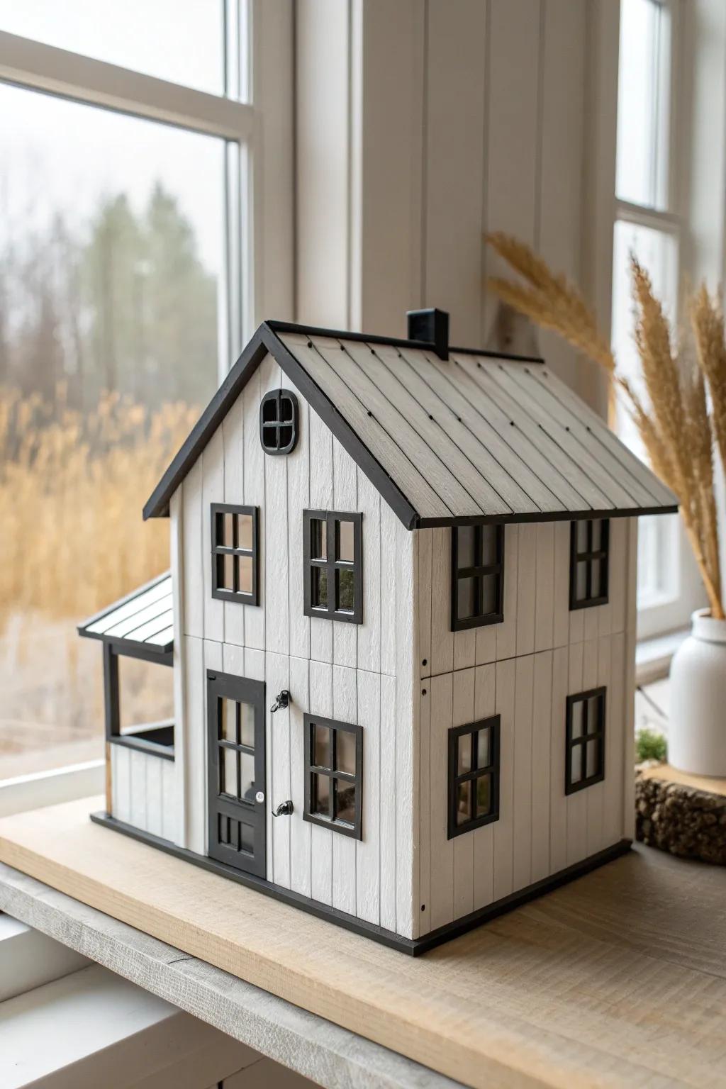 Bright white siding with bold dark trim—clean contrast that makes a barndominium pop.
