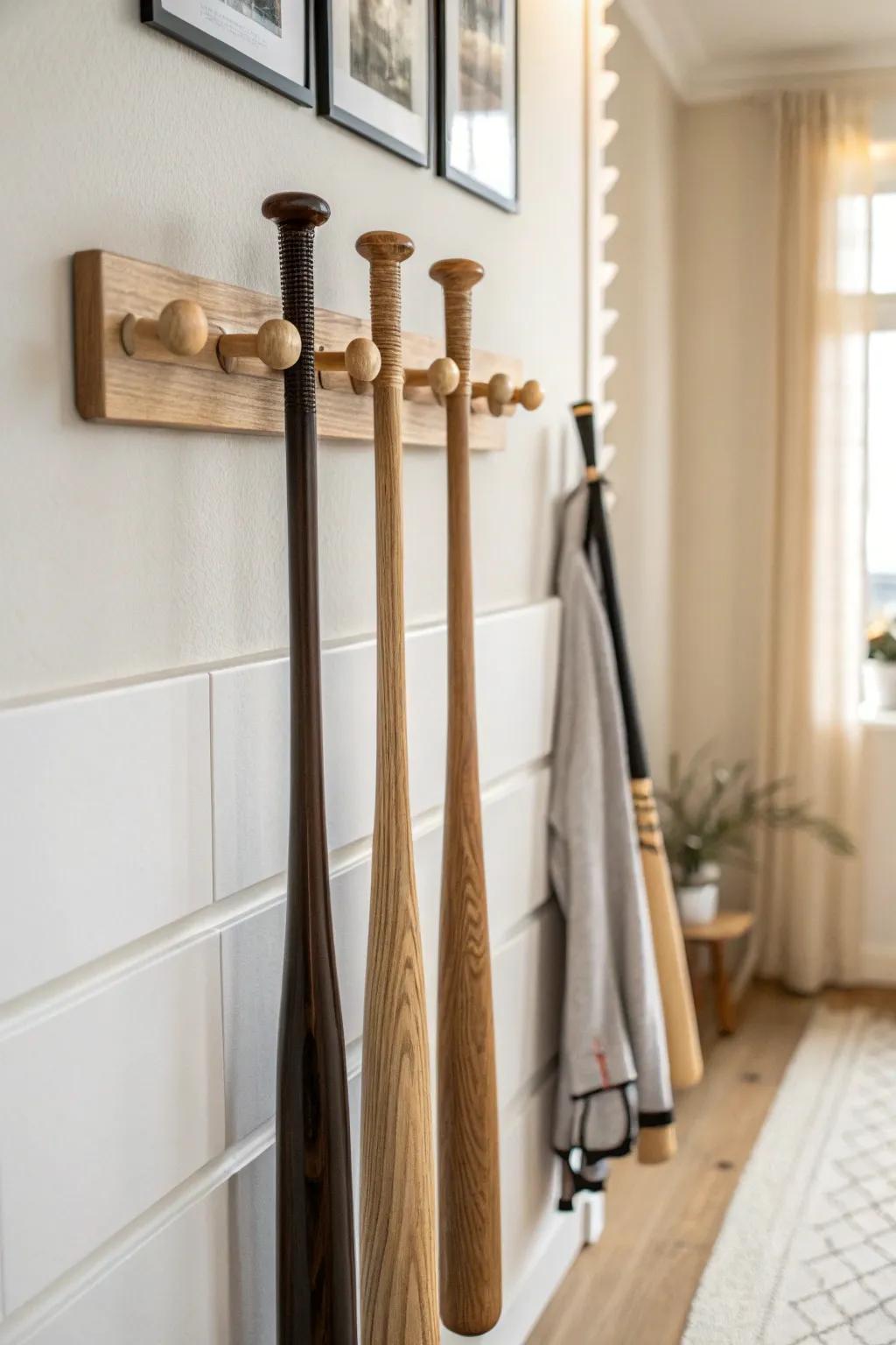 Vertical knob-hang rail for a tight space—aligned knobs create a clean, team-rack look.