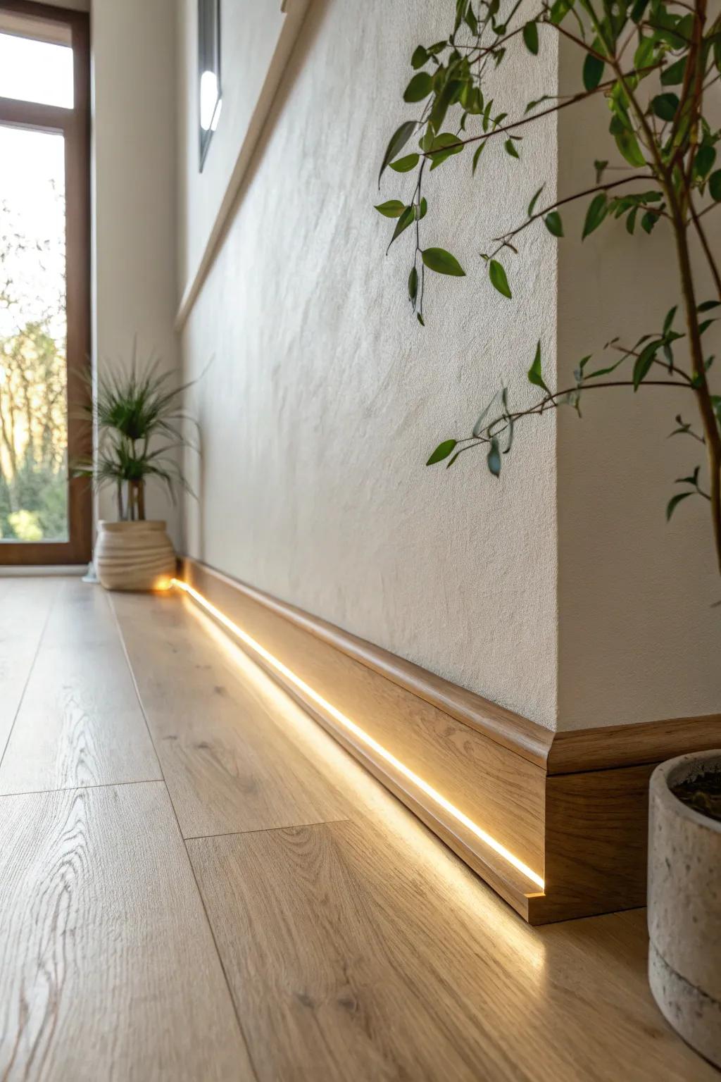 Floating baseboard under-glow: hidden LED light that makes the wall look like it’s hovering.