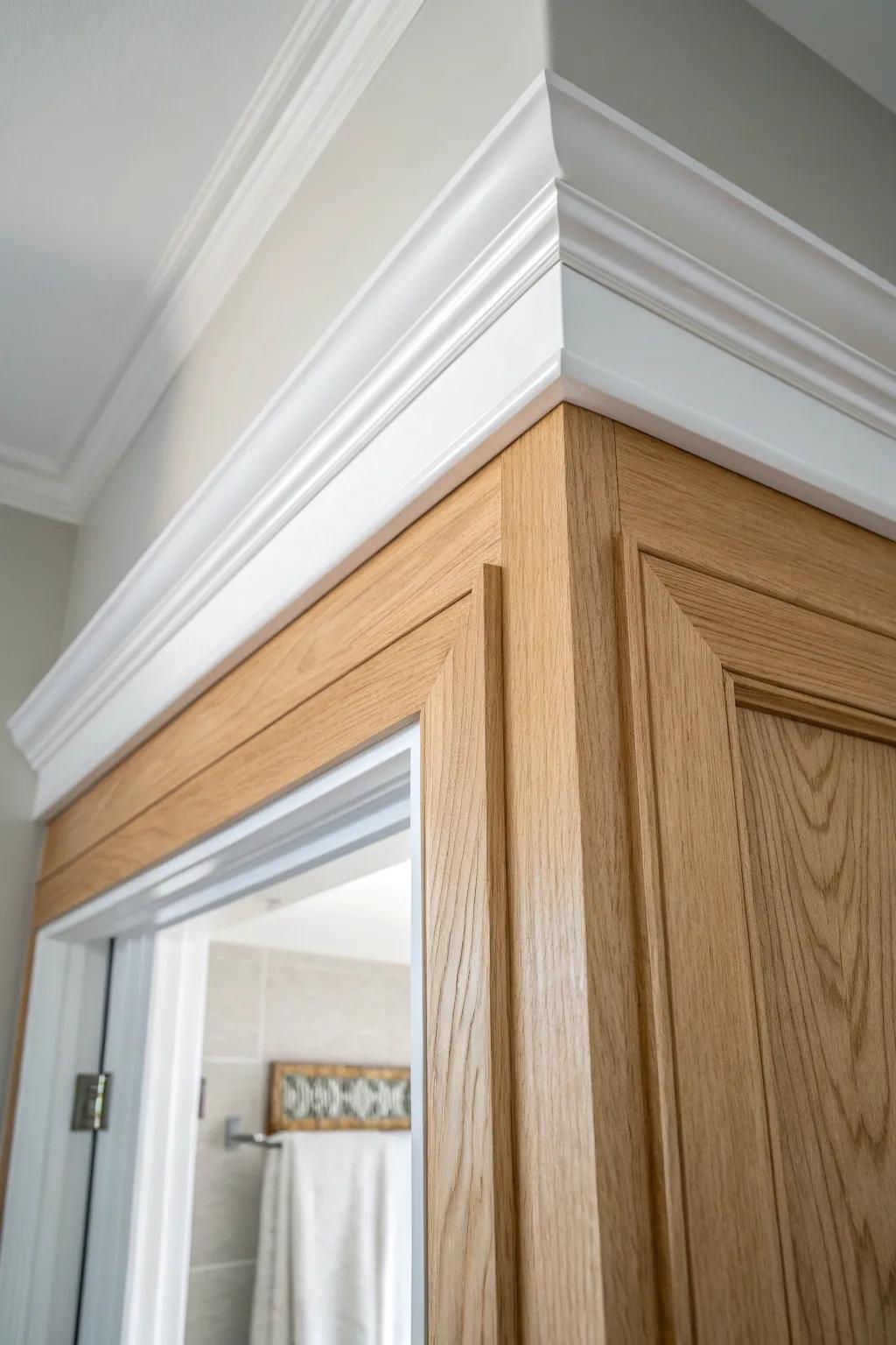 Matching crown, casing, and baseboard makes your bathroom trim feel seamless and intentional.