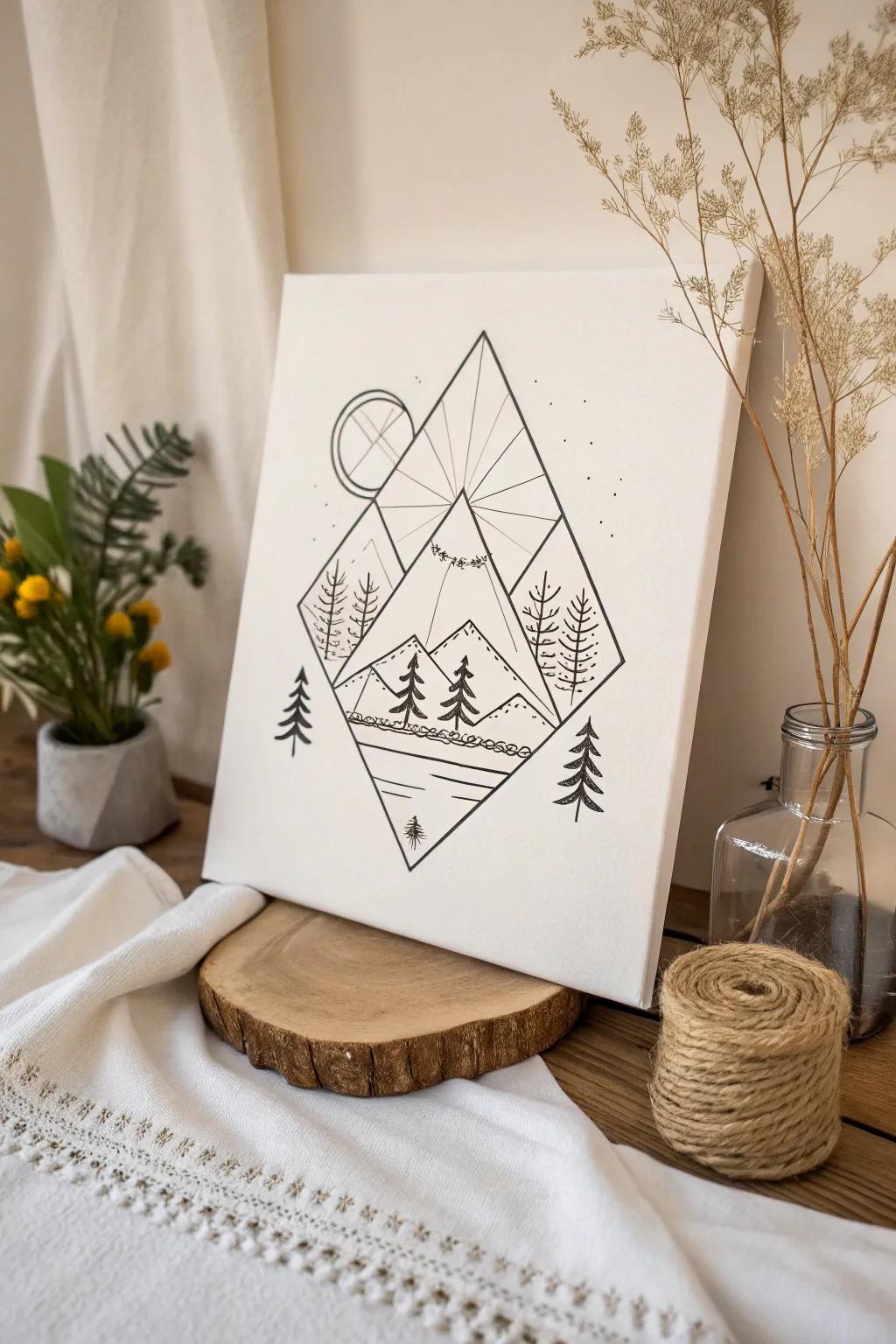 Elevate your space with this Geometric Nature Fusion – where modern lines meet natural beauty.