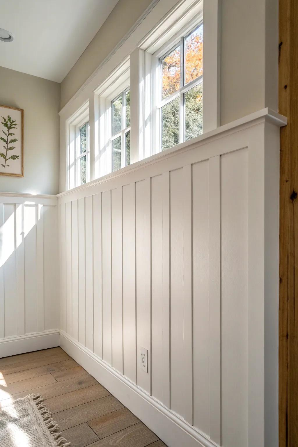 Three-quarter-height board & batten turns a small bathroom wall into instant architecture.