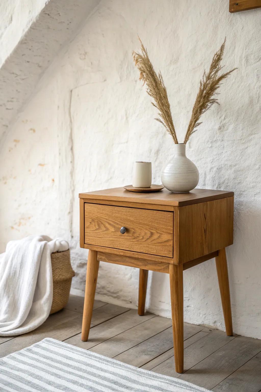 Crisp white walls make warm wood glow—an easy boho farmhouse upgrade for any bedroom.