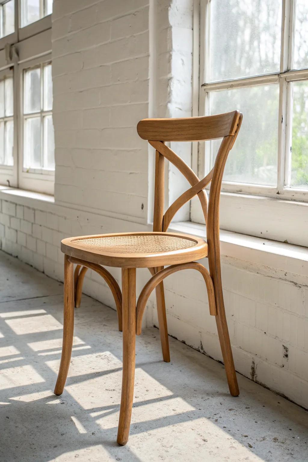 Classic sealed wood bistro chair—easy wipe-downs, protected grain, timeless break-room style.