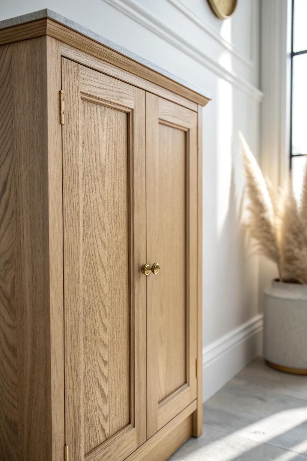 Raised panel cabinet fronts add timeless depth—crafted in light oak with soft Scandinavian calm.