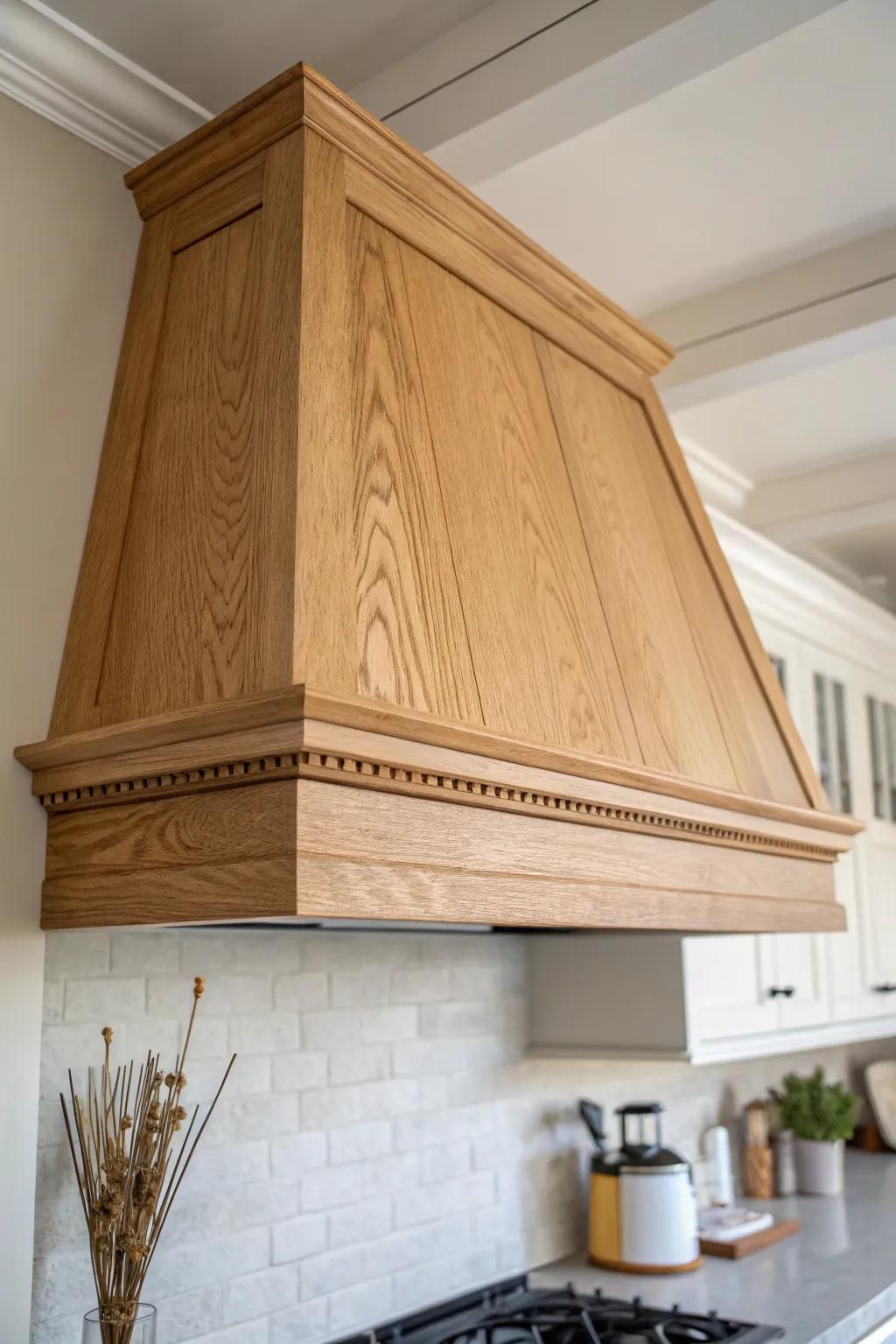 Box hood with crown molding: a simple wood upgrade that makes any kitchen feel custom.