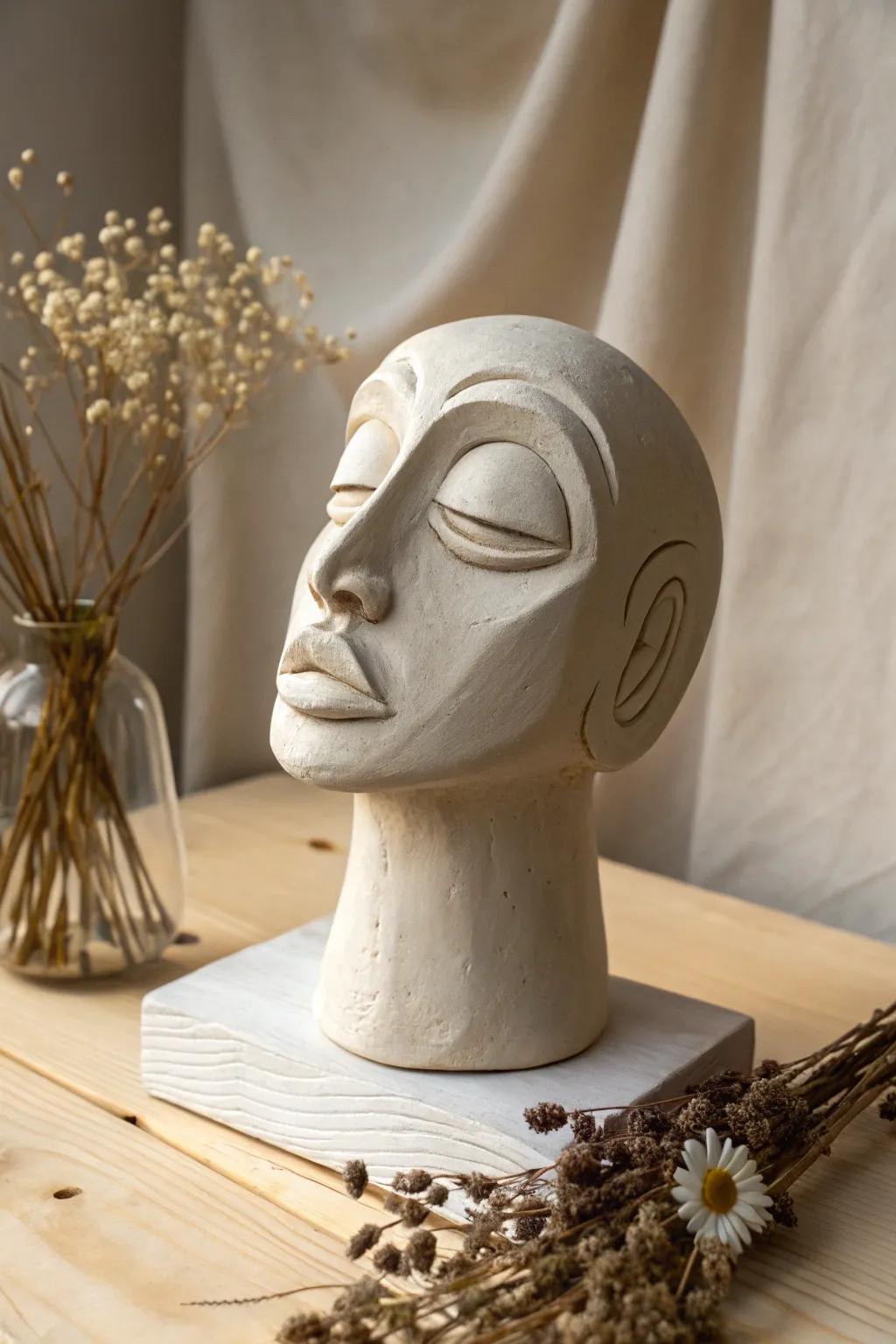 Elevate your space with an abstract clay face bust – where modern art meets timeless craft.