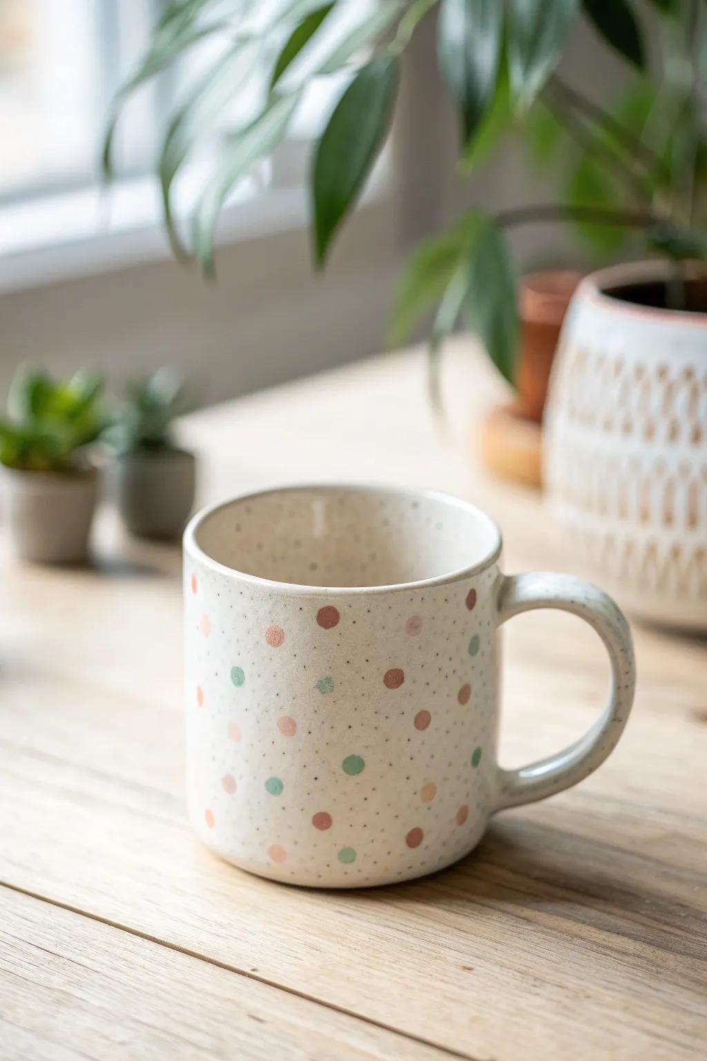 Add a playful touch to your morning routine with this charming polka dot mug!
