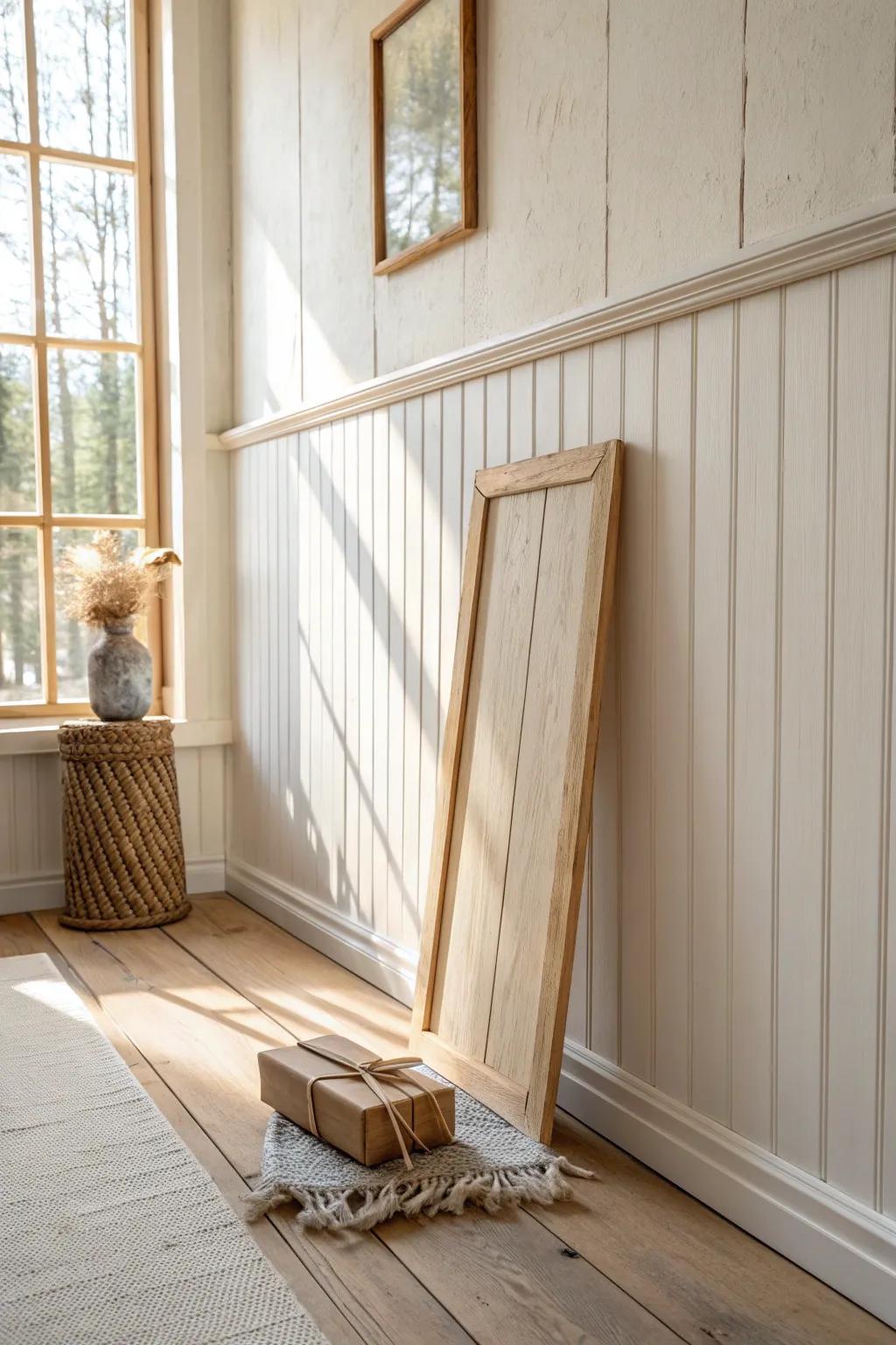 Classic cottage texture: a simple beadboard panel adds warmth, depth, and a finished feel.