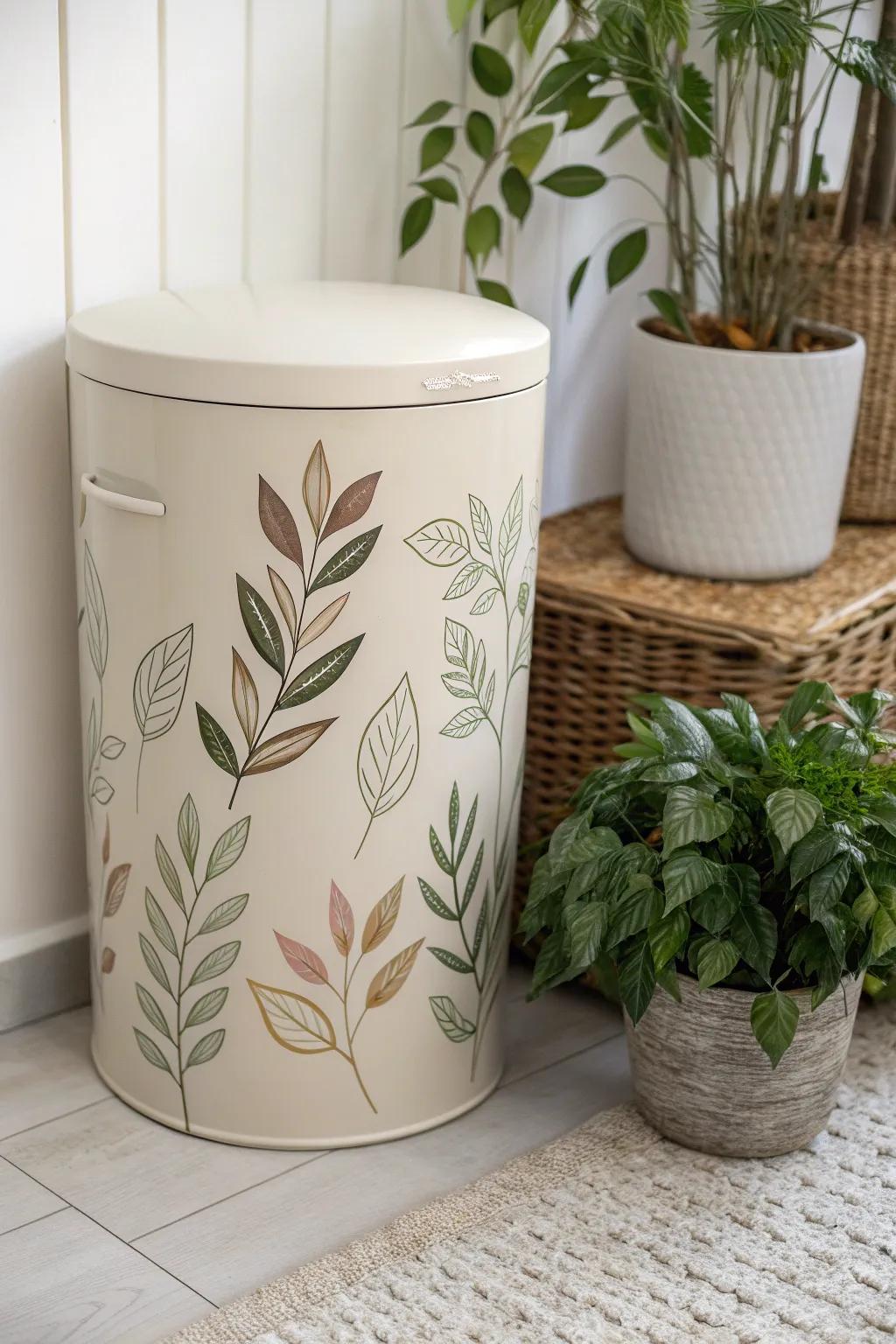 Transform your trash can into a work of art with nature-inspired designs, seamlessly blending functionality with natural beauty.