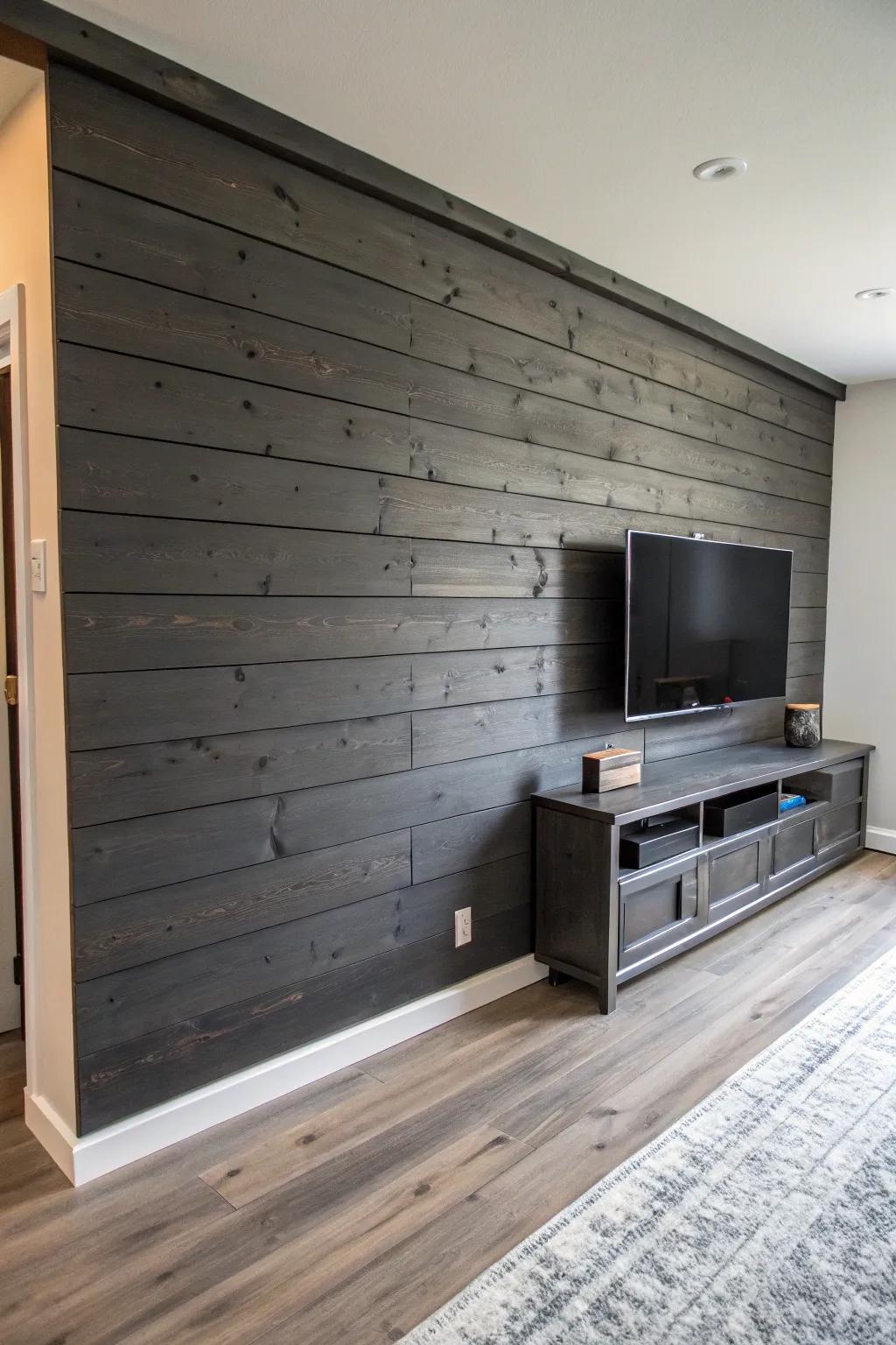 Charcoal reclaimed shiplap: moody, textured, and effortlessly modern for a dark man cave.