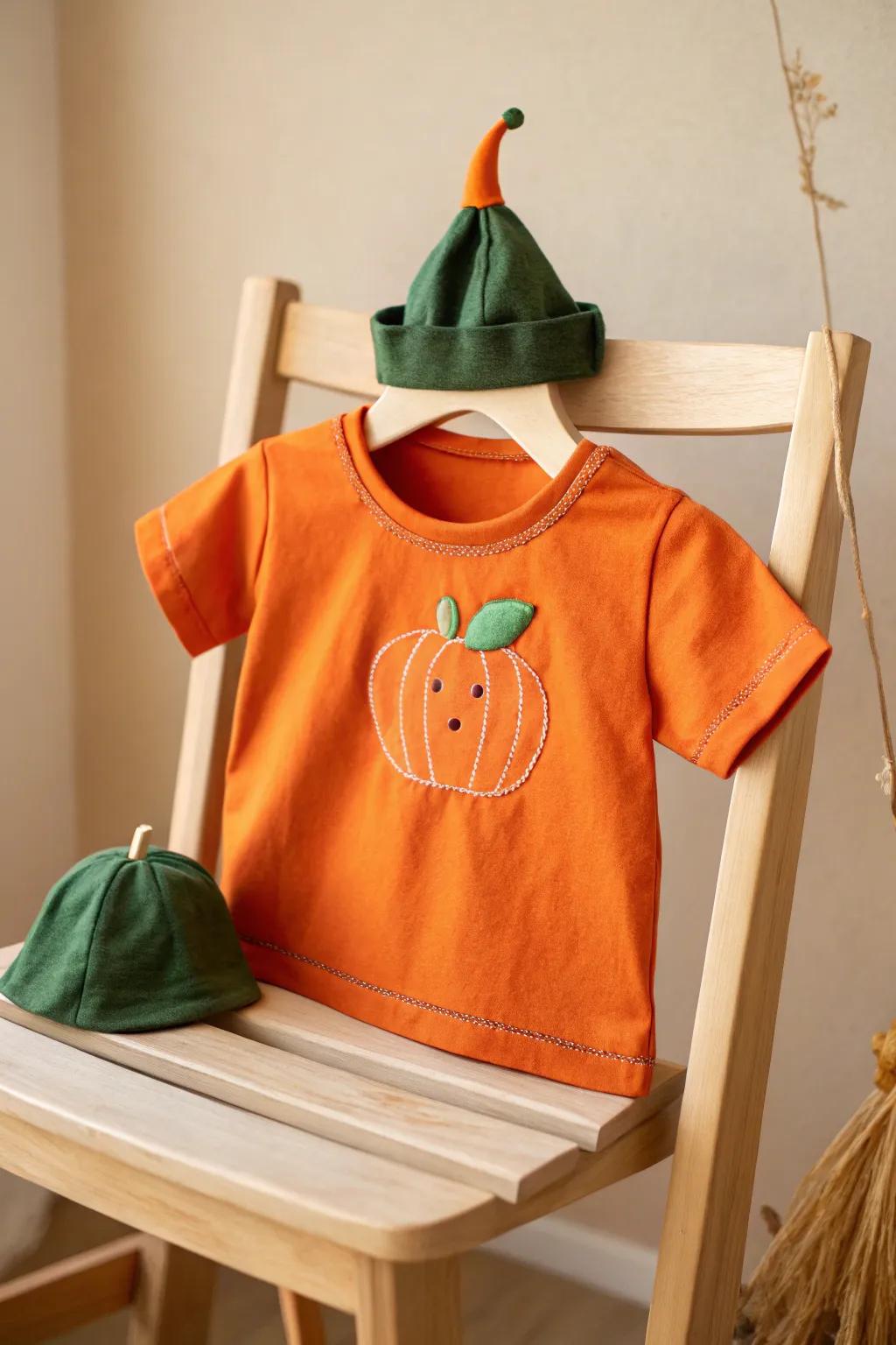 Crafted with love: A charming DIY pumpkin costume perfect for little ones this Halloween season.