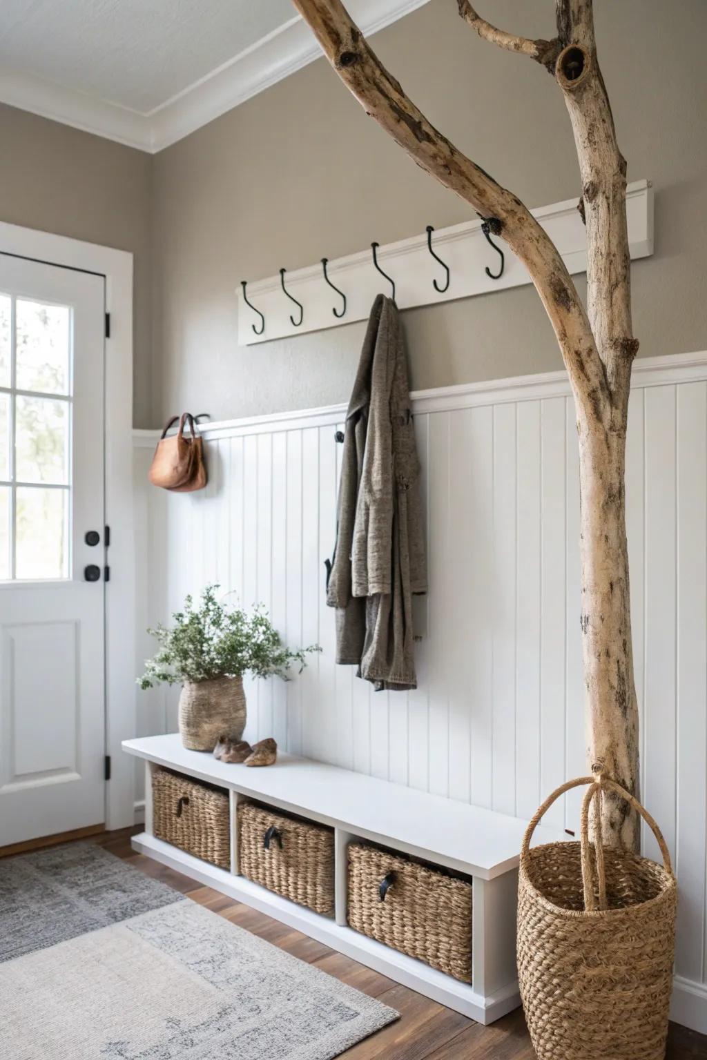 Embrace nature's elegance with this DIY rustic coat rack idea.
