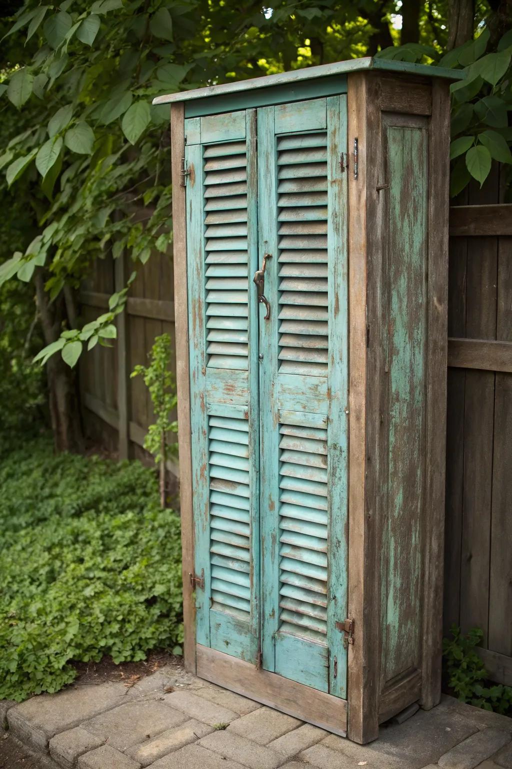 Breathe new life into old shutters with this unique DIY cabinet door idea, perfect for adding character to any outdoor space.