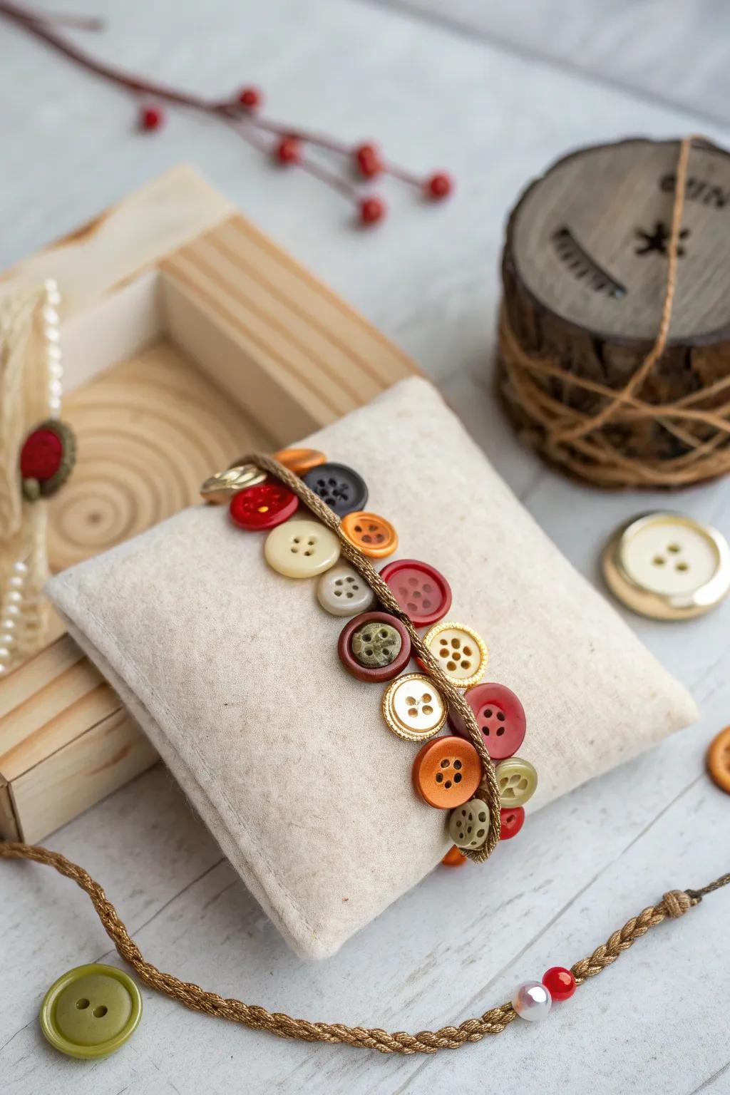 Elevate your DIY skills with this charming Button Rakhi, where simplicity meets vibrant elegance.